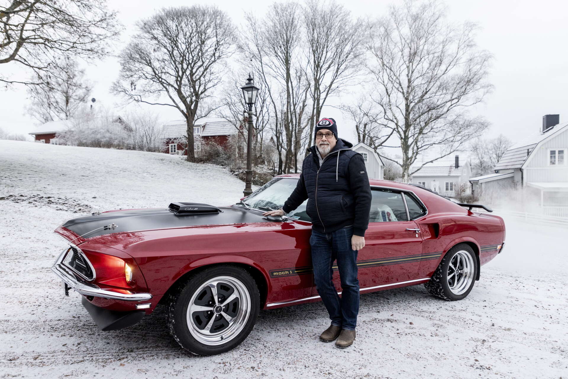 Andrew Nilssons är stolt ägare av en pigg Ford Mustang Mach 1 428 Cobra Jet.