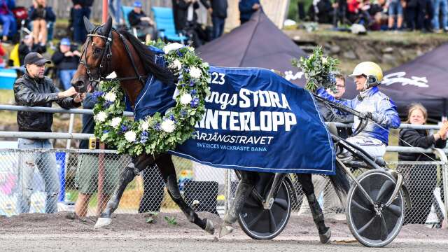 San Moteur och Björn Goop i segerdefilering i Årjäng i somras. På söndag gör hästen sin första start i Frankrike.