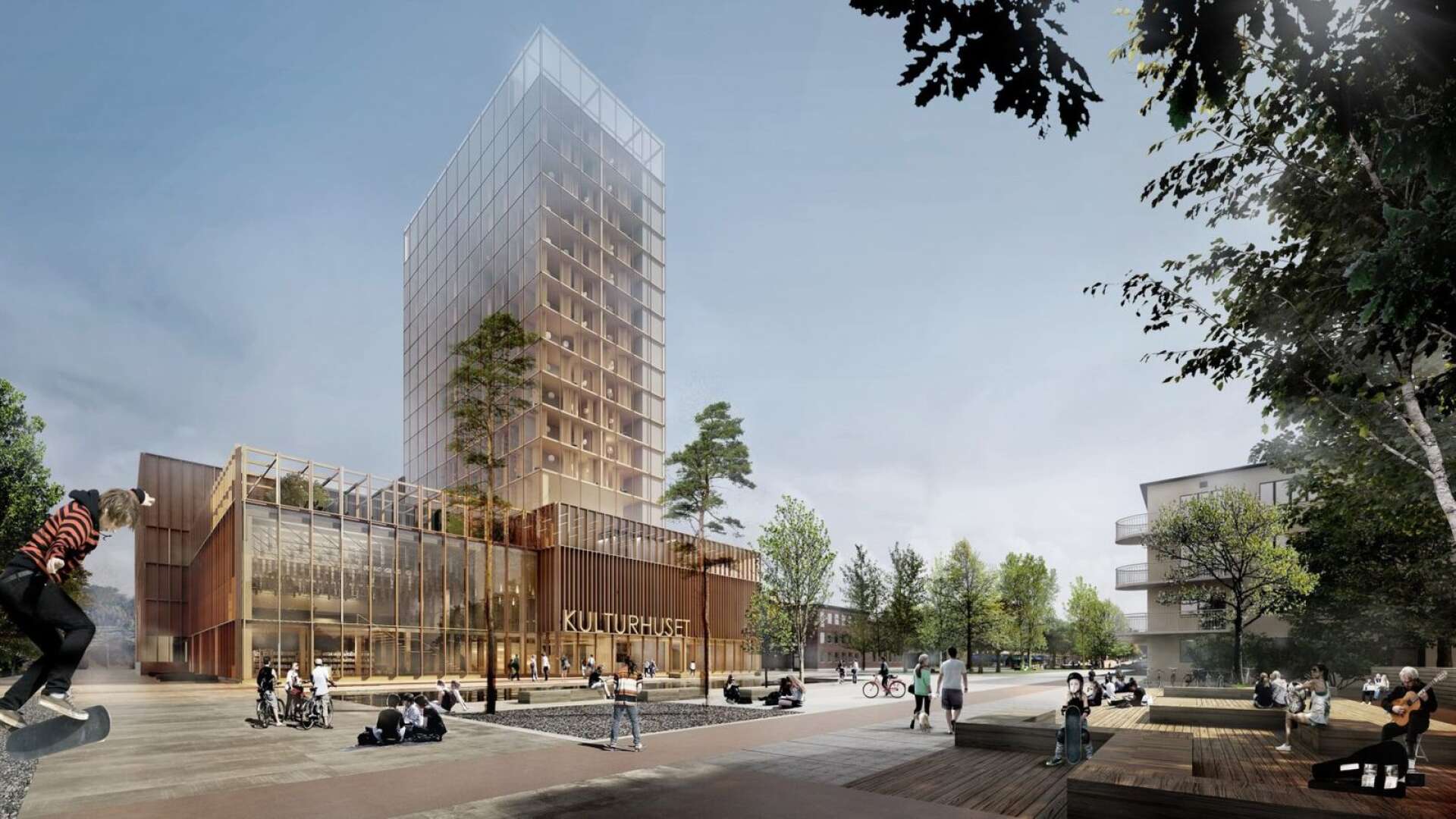Sara Kulturhus i Skellefteå är ett spektakulärt exempel på hur man kan bygga i trä i dag.  Det kommer, med sina 20 våningar och 80 meters höjd, att bli ett av Europas högsta trähus när det beräknas stå klart sommaren 2021. Det har ritats av White arkitekter.