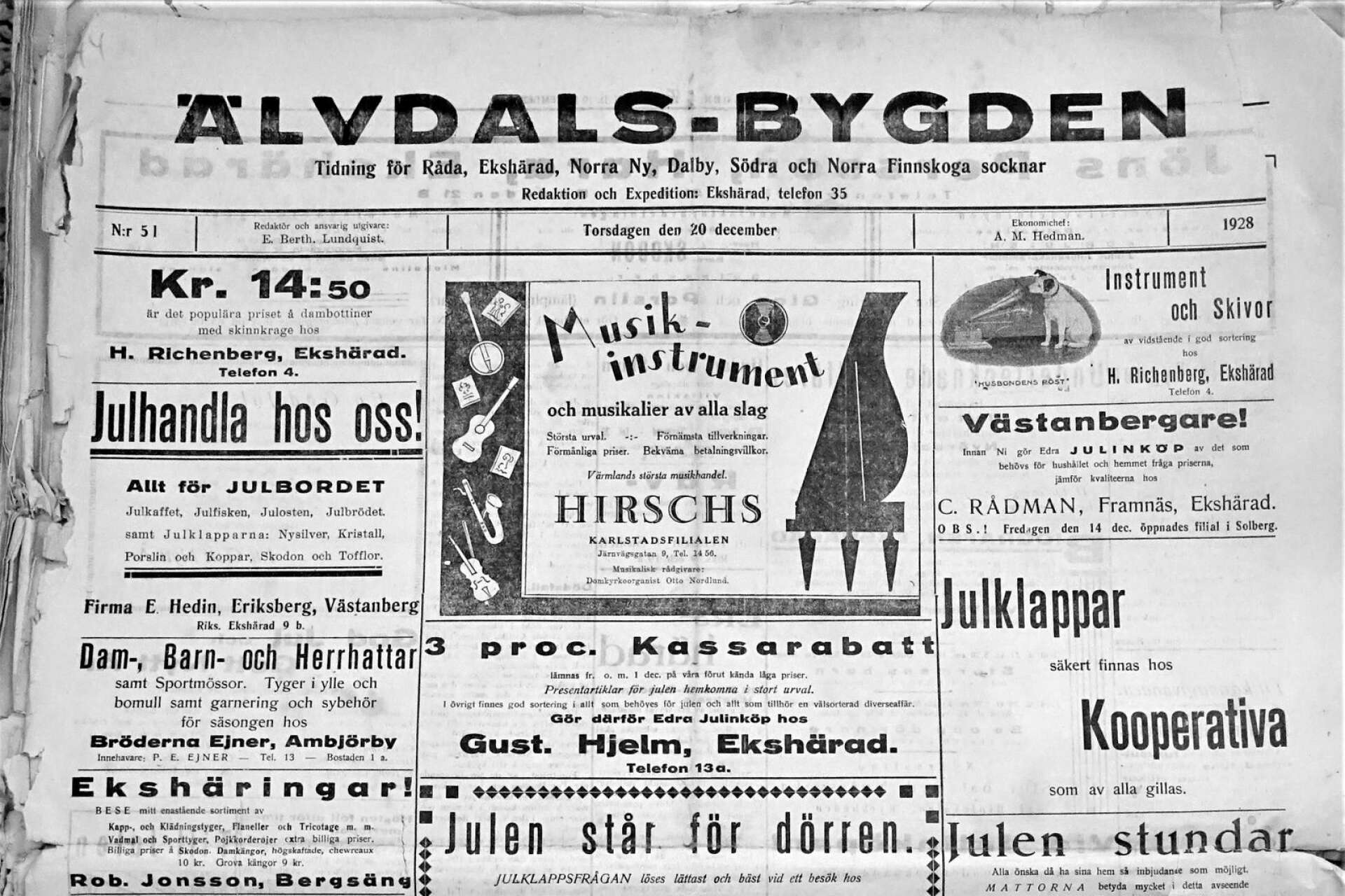    Älvdals-Bygden, förstasida från 1928.                            