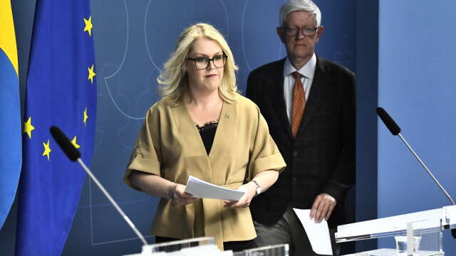 Socialminister Lena Hallengren och Johan Carlson, generaldirektör på Folkhälsomyndigheten håller pressträff med anledning av covid-19. 