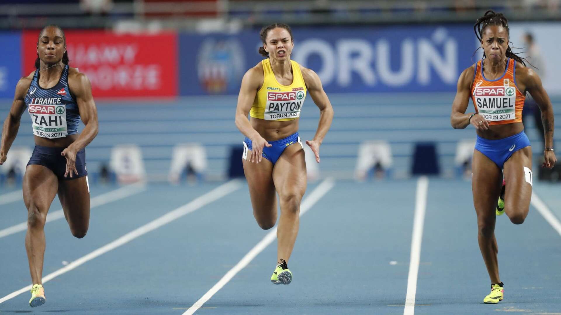 Claudia Payton skrällde genom att ta sig till final på 60 meter i friidrotts-EM, men räckte inte i finalen utan slutade sist.