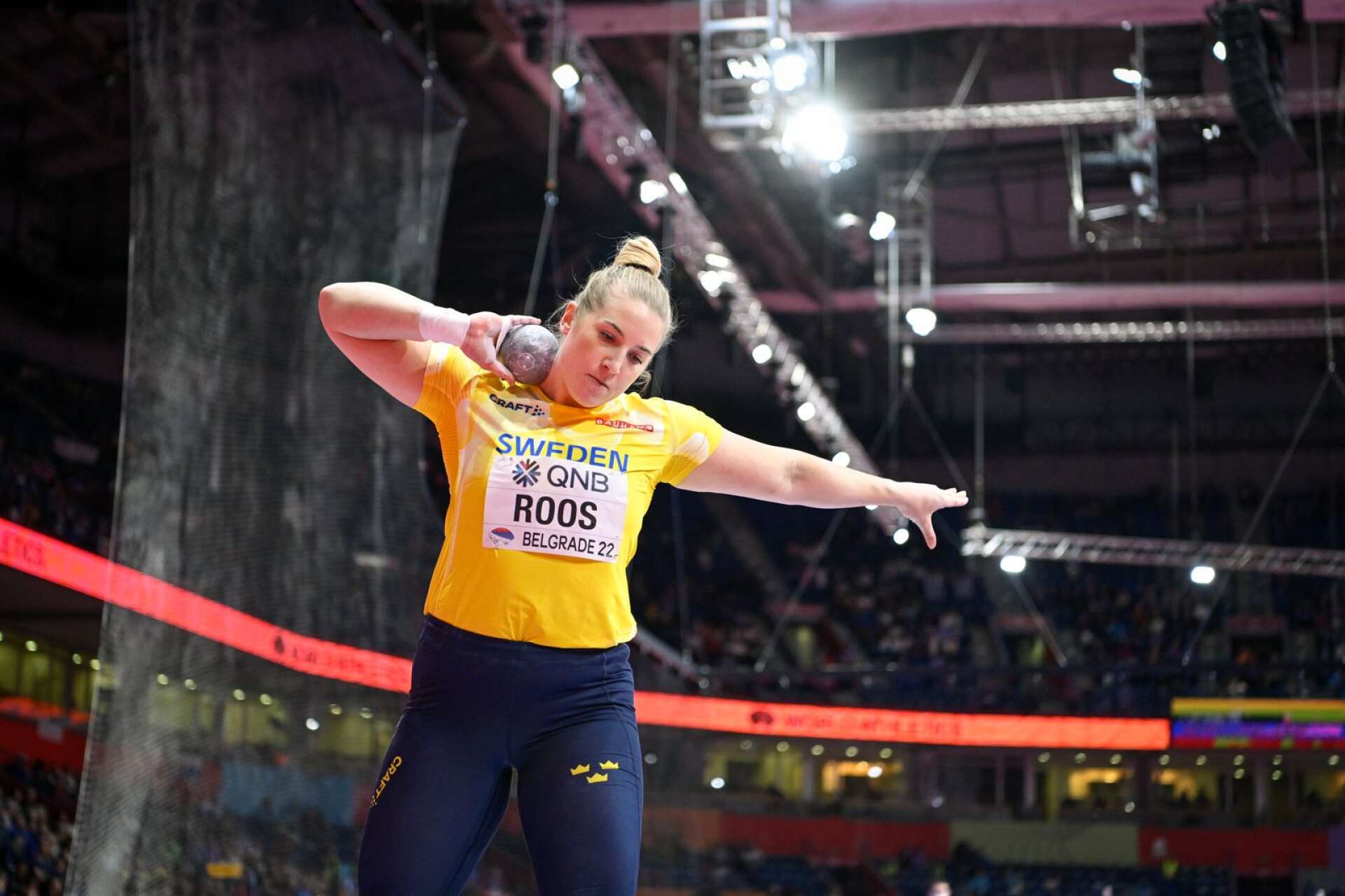 Sveriges Fanny Roos slutade fyra på VM-finalen i kula i Belgrad 2022.
