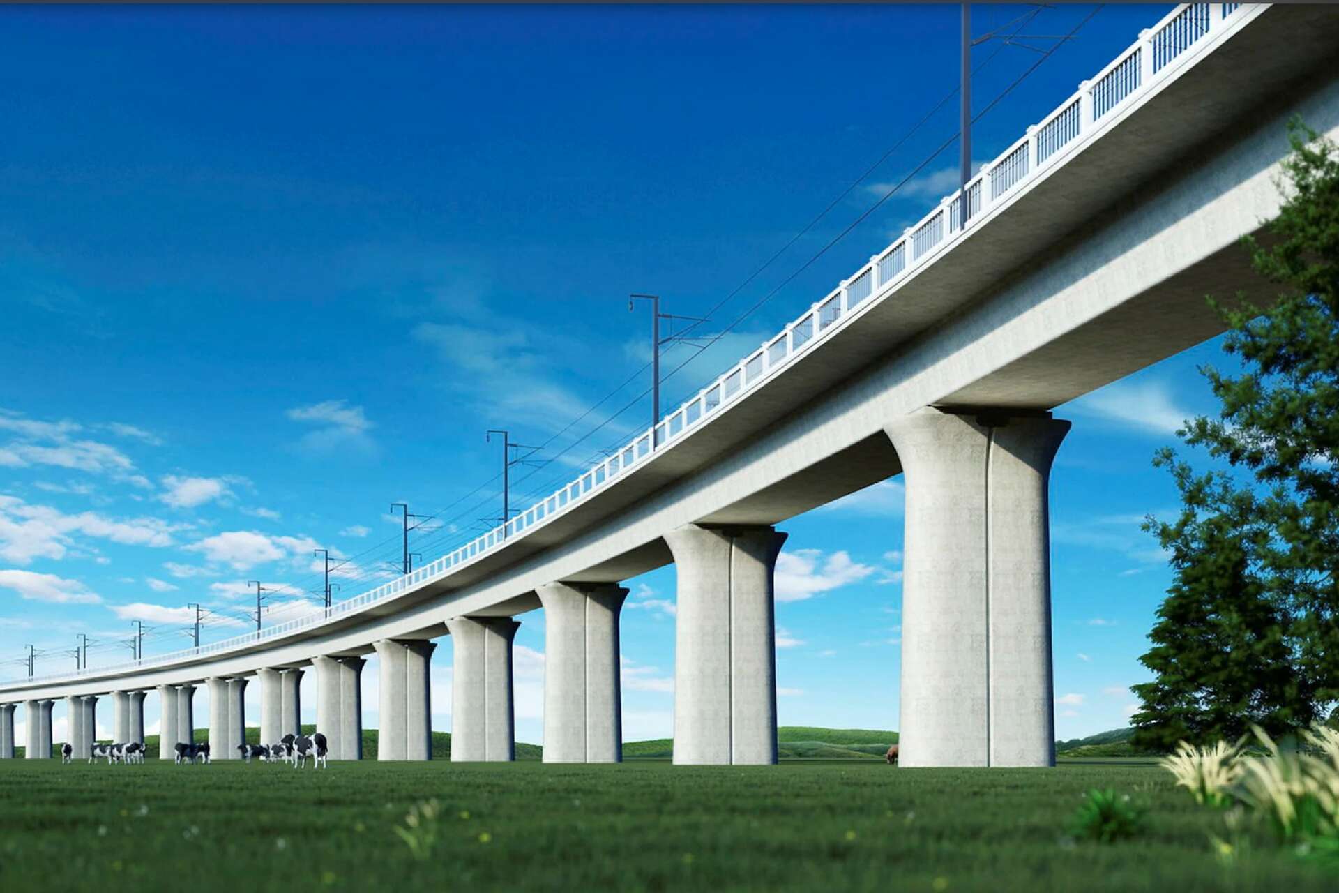 I Skanskas och Alstoms förslag för ny järnväg Oslo–Arvika ingår att rälsen läggs fixerad i betong, så kallas slab track, på pelare ett antal meter upp i luften.