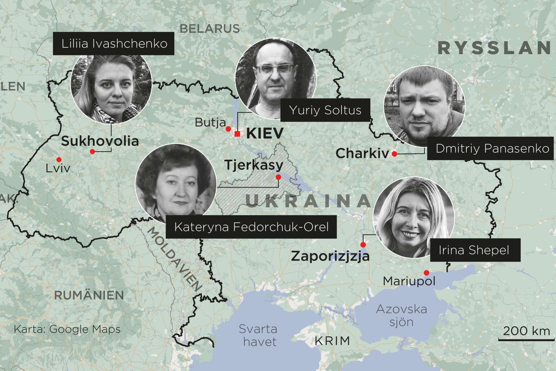 Här bor de fem ukrainare som berättar om livet efter Rysslands invasion.