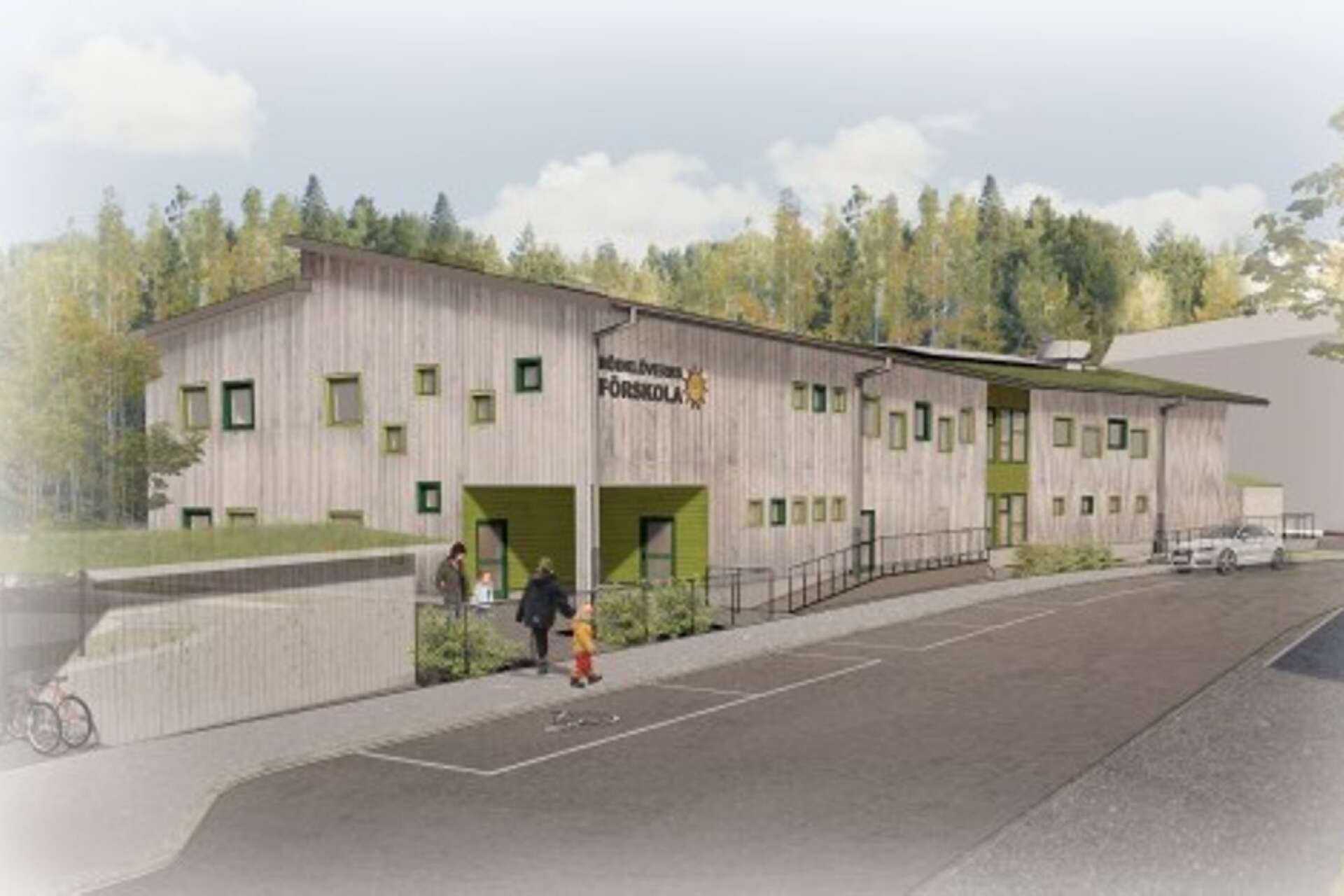 Så här kommer Rödklöverns förskola på Jakobsberg se ut när den står klar våren 2021.