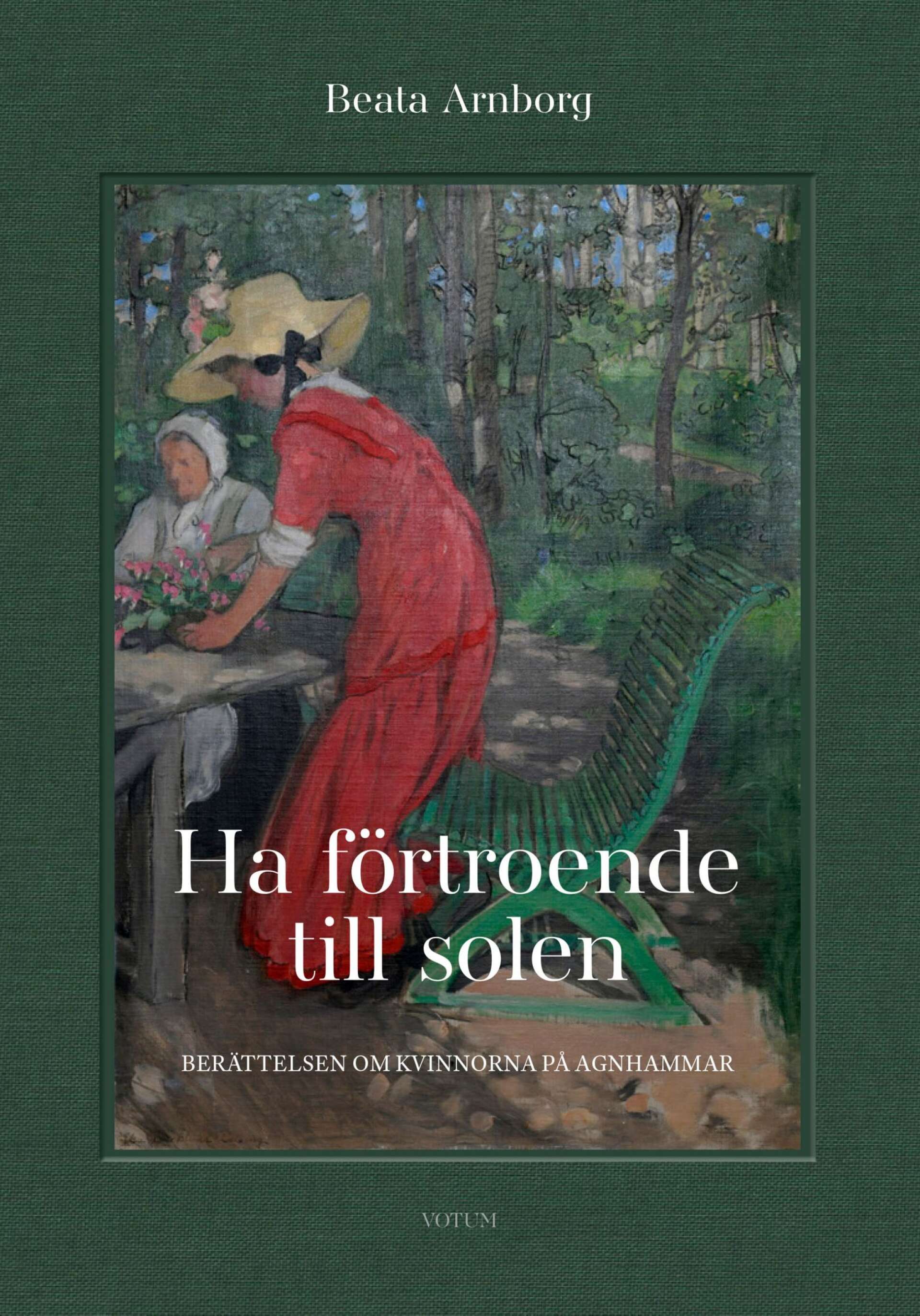 Målningen på omslaget är utförd av Elsa Backlund Celsing kring 1913–1914. Den föreställer Beata Elieson sittande vid stenbordet i Agnhammars park medan hennes dotterdotter Inga Matton (senare gift Löwenhielm) binder en bukett av löjtnantshjärtan.