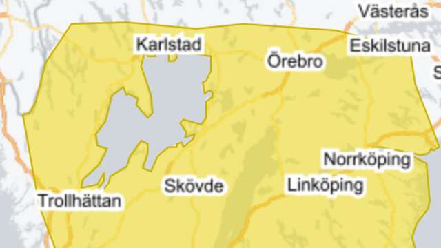 Gul vädervarning över Götaland och delar av södra Svealand.