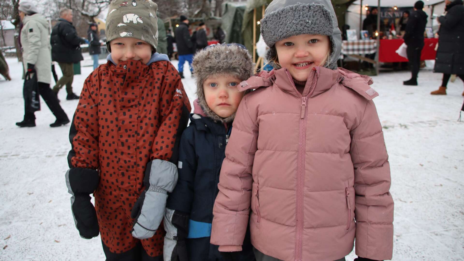 Filipstads julmarknad blev en fest för hela familjen. Det såldes juldekorationer, lotter och hembakat, bland annat. Marknaden arrangerades av Filipstadsföretag i samverkan. Syskonen Ebbe Jakobsson (till vänster) och Flora Jakobsson besökte marknaden tillsammans med sin kusin Iris Lundqvist.