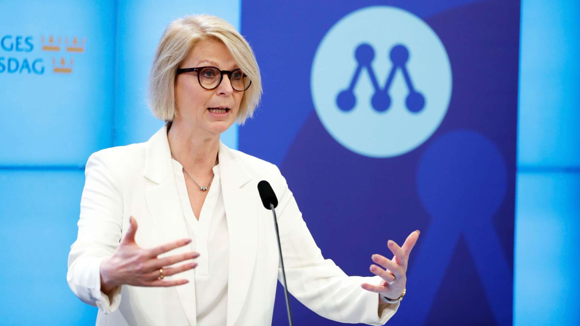 Moderaternas ekonomiskpolitiska talesperson Elisabeth Svantesson presenterar nya förslag på energiområdet vid en pressträff i riksdagen.