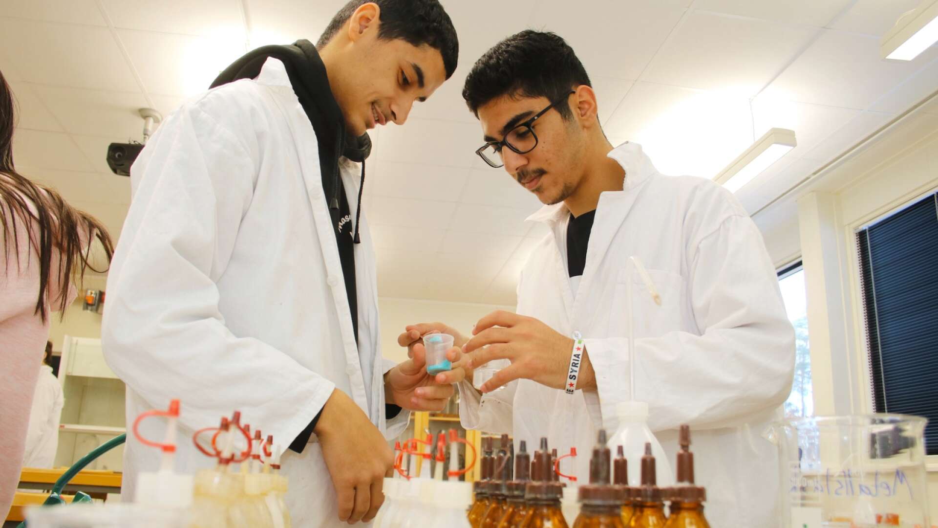 Natureleverna Osama Aldali och Ammar Alabedalokla försökte inspirera besökarna genom sitt labbande. 