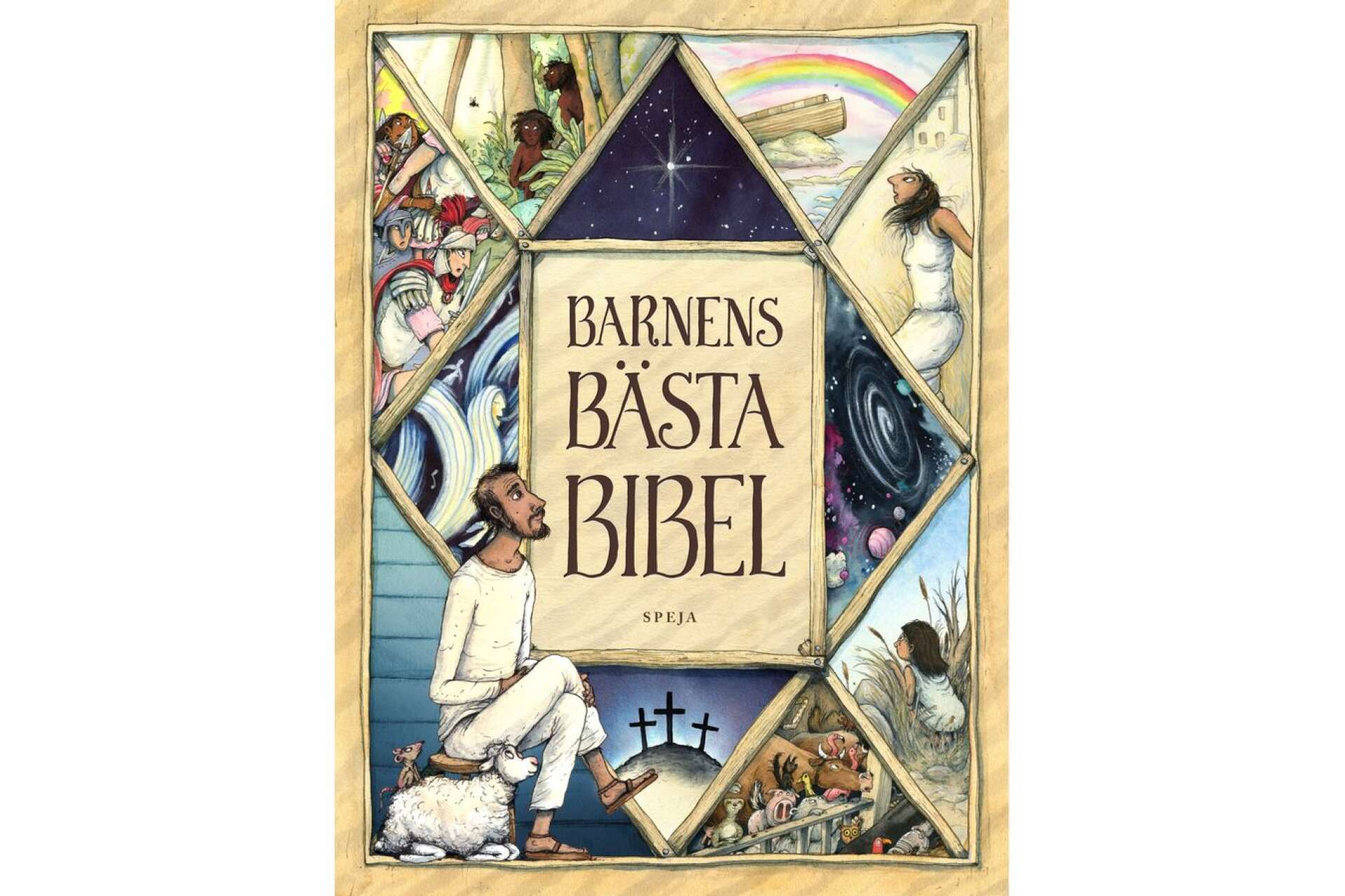 Titel: Barnens bästa bibel Författare: Sören Dalevi Illustratör: Marcus-Gunnar Pettersson Förlag: Speja förlag