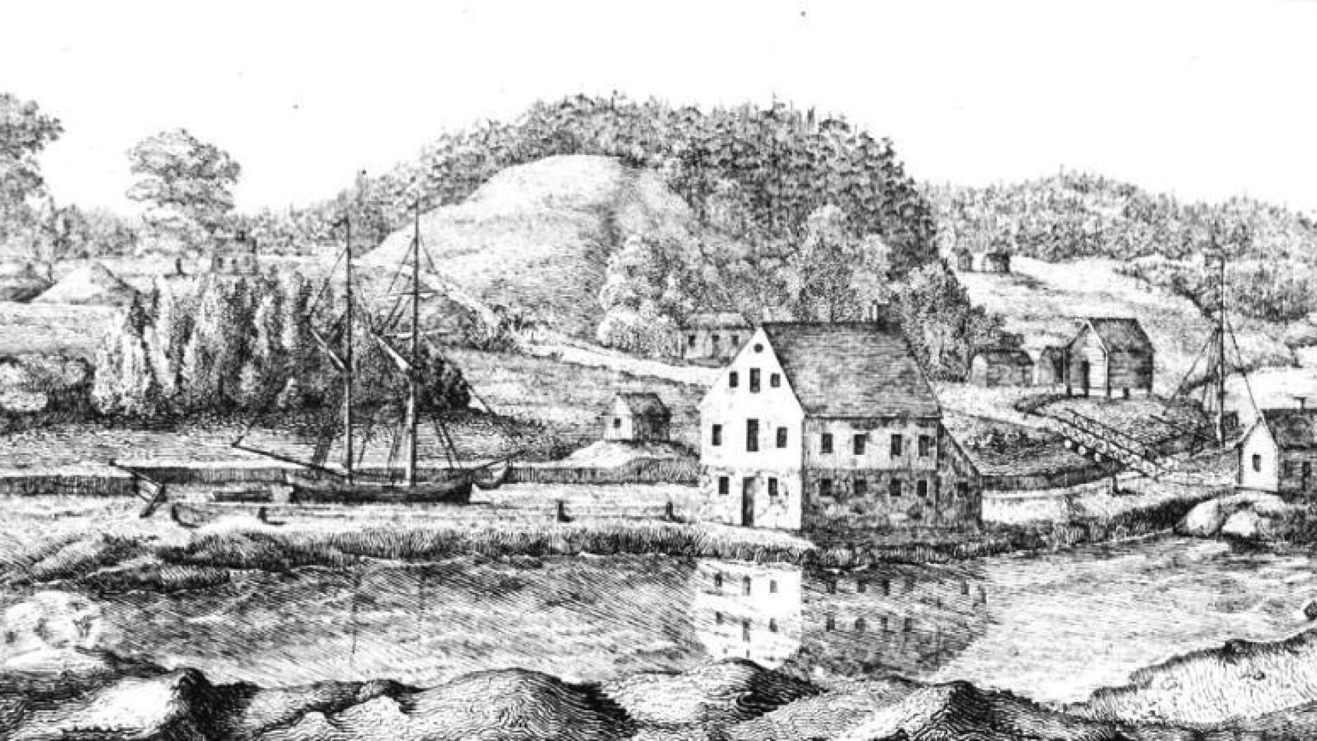 Redan 1835 trycktes aktiebrev med motiv som visade fartyg i kanalen. Då hade dock inte kanalen ännu grävts. Det skedde 1835-1837. Det var alltså en framtidsvision som visades. Stenmagasinet fanns emellertid redan då och hade sin givna plats i motivet.