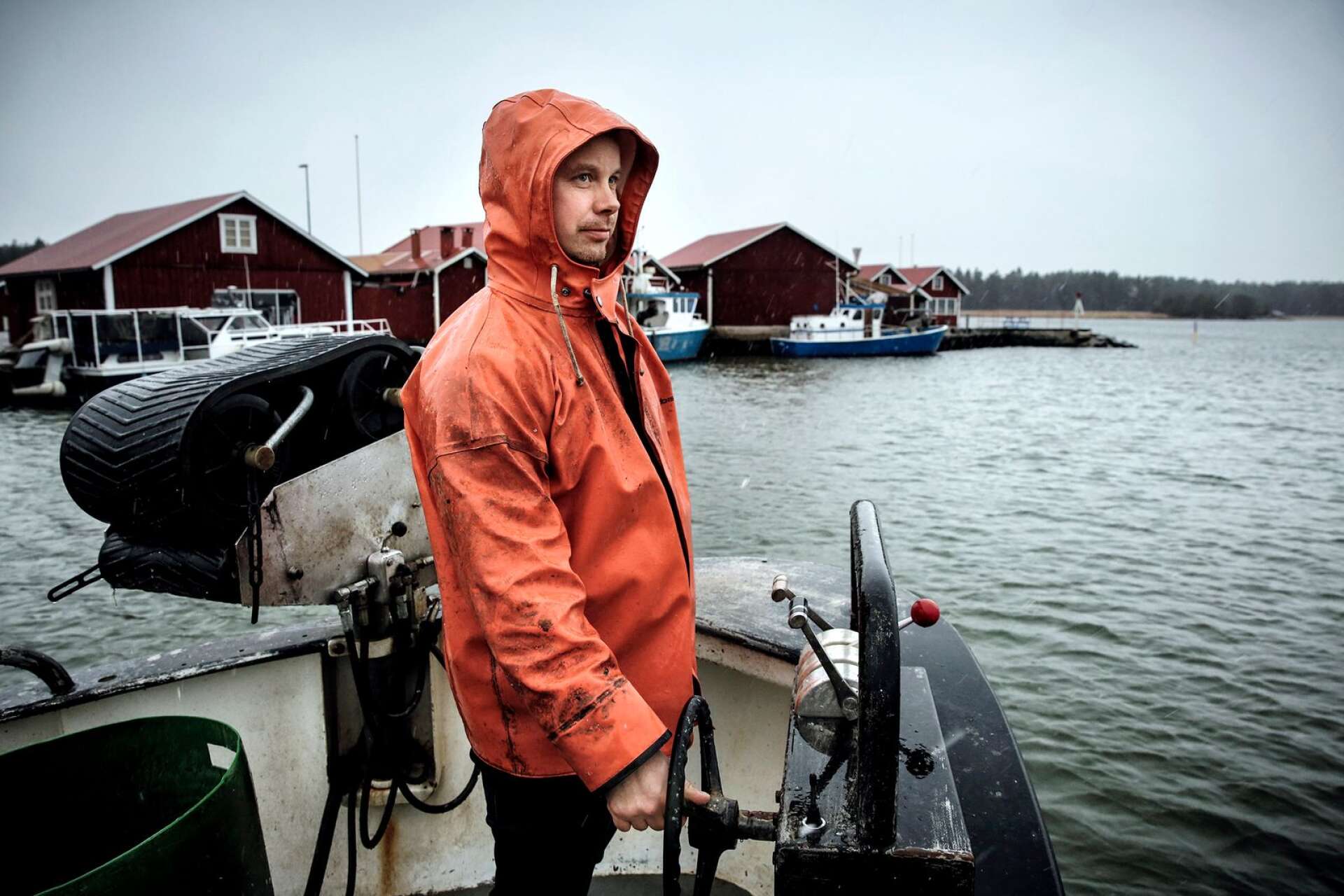 Johan Berling, yrkesfiskare på Spiken som fångade tre vildlaxar med klippt fettfena.