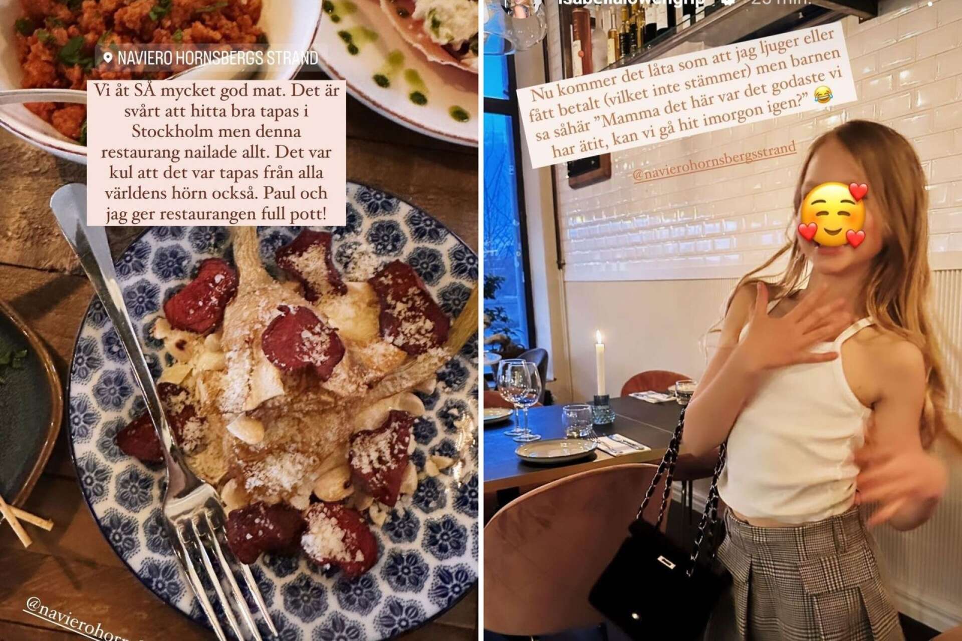 Det här kunde Isabella Löwengrips följare läsa efter att entreprenören under tisdagskvällen besök Navieros Stockholmsrestaurang. Inlägg som direkt genererade fler följare till restaurangens sociala medier.