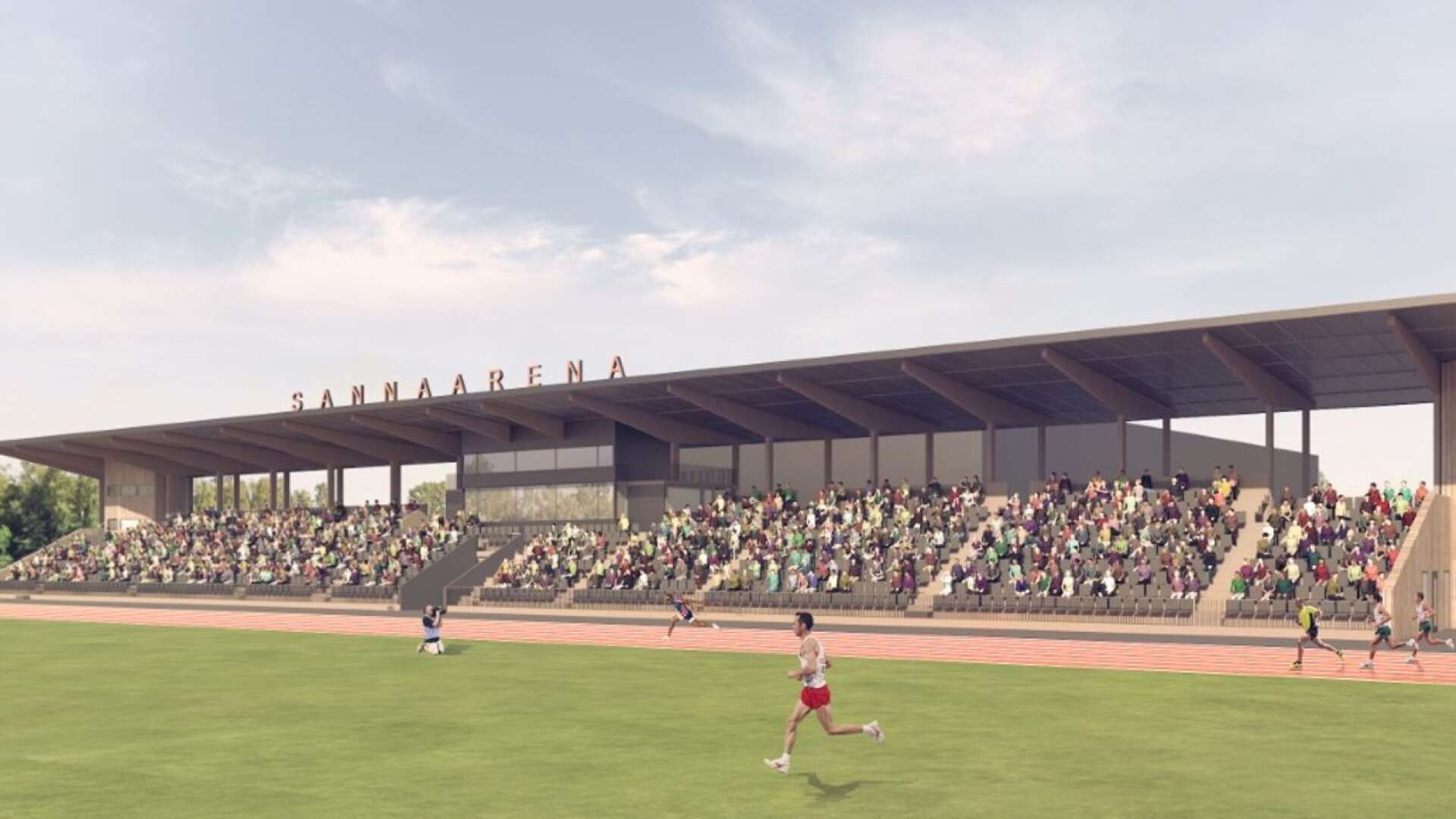 Så här ska den nya huvudarenan på Sannafältet se ut. Arenan ska bland annat klara kraven för SM och GP i friidrott samt Superettan i fotboll.
