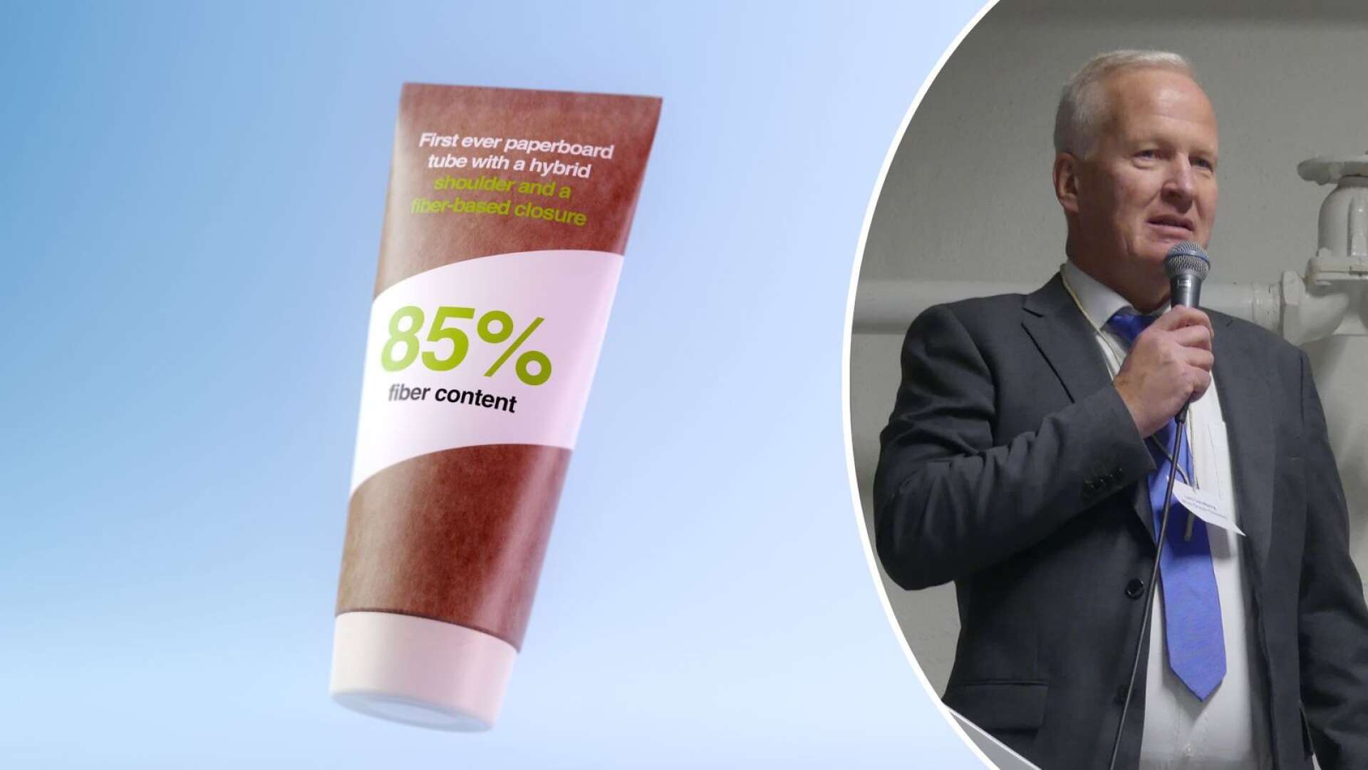 Företagets vd Lars Sandberg berättar att tuben har mer 85 procent fiberinnehåll.