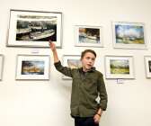 Maximilian Svensson, 12 år från Stockholm, hade med sig åttiotvå akvareller till sin utställning på Sandgrund.