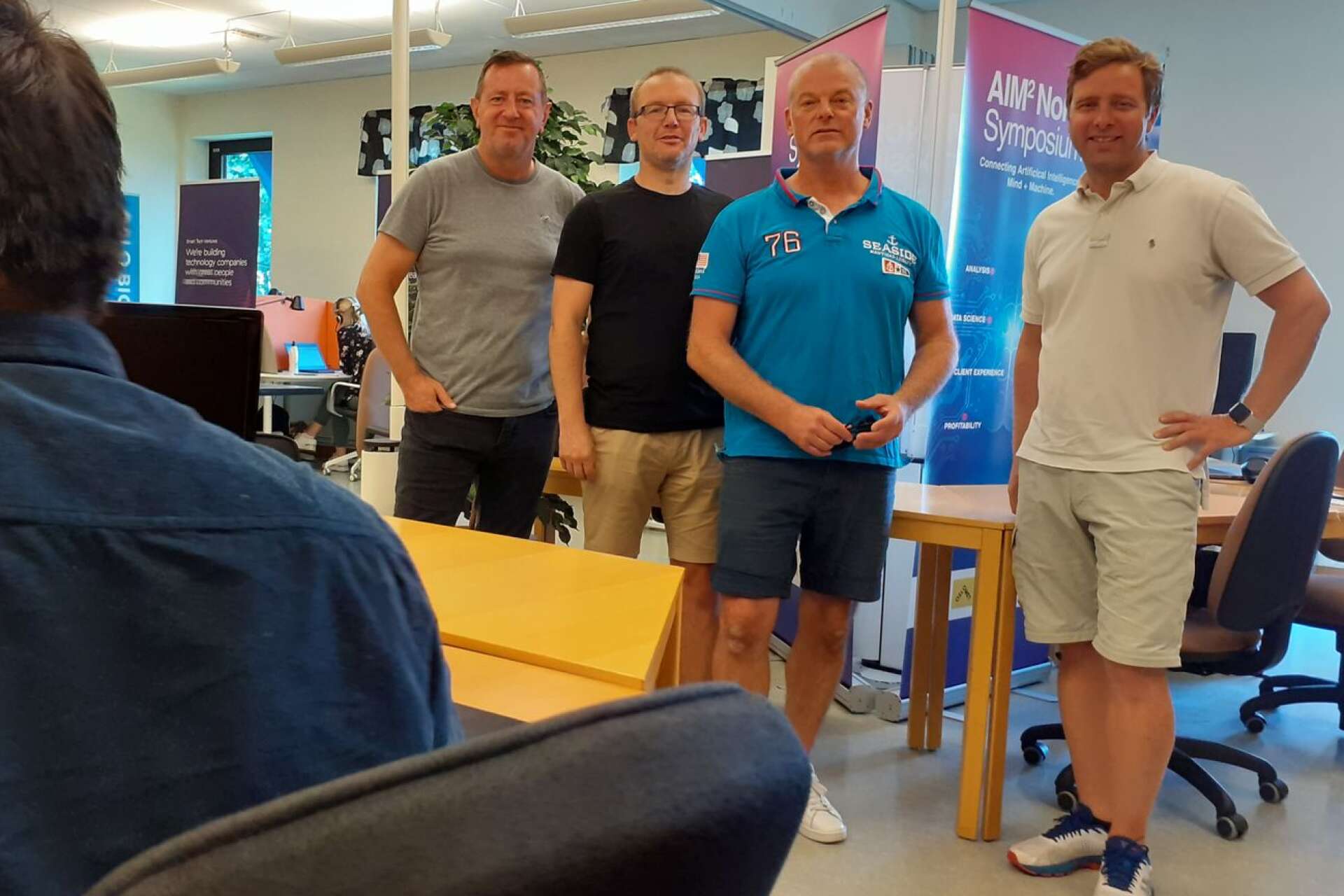 Gänget bakom Scaaler IOT Labs, Stephen Clarke, Kenneth Arnesen, David Holm och Robert Rhönnstad är nöjda med IT-hubbens första tid i Arvika.