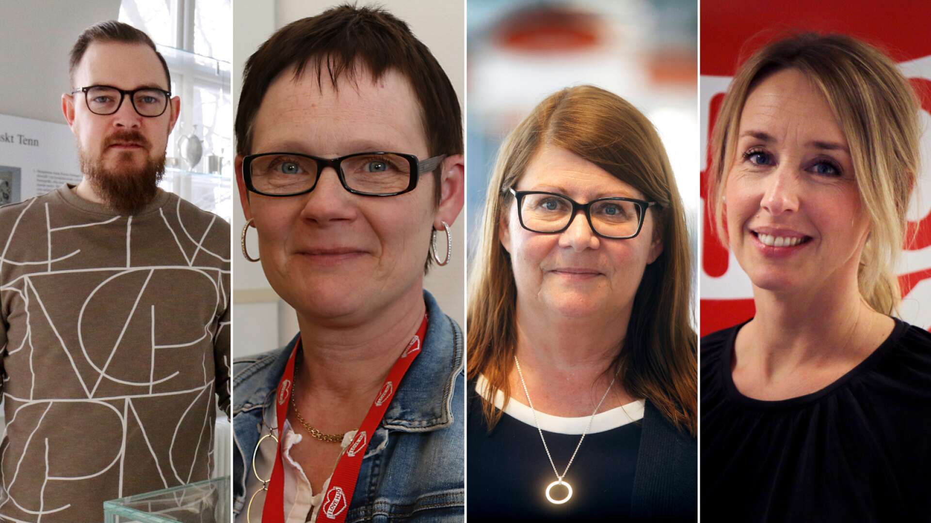 Vi har medietränats. Åtta chefer i Hjo kommun har blivit medietränade, på bild ses från vänster: Christer Svensson, Eva Ulfenborg, Marie-Louise Brage och Annika Törner. 