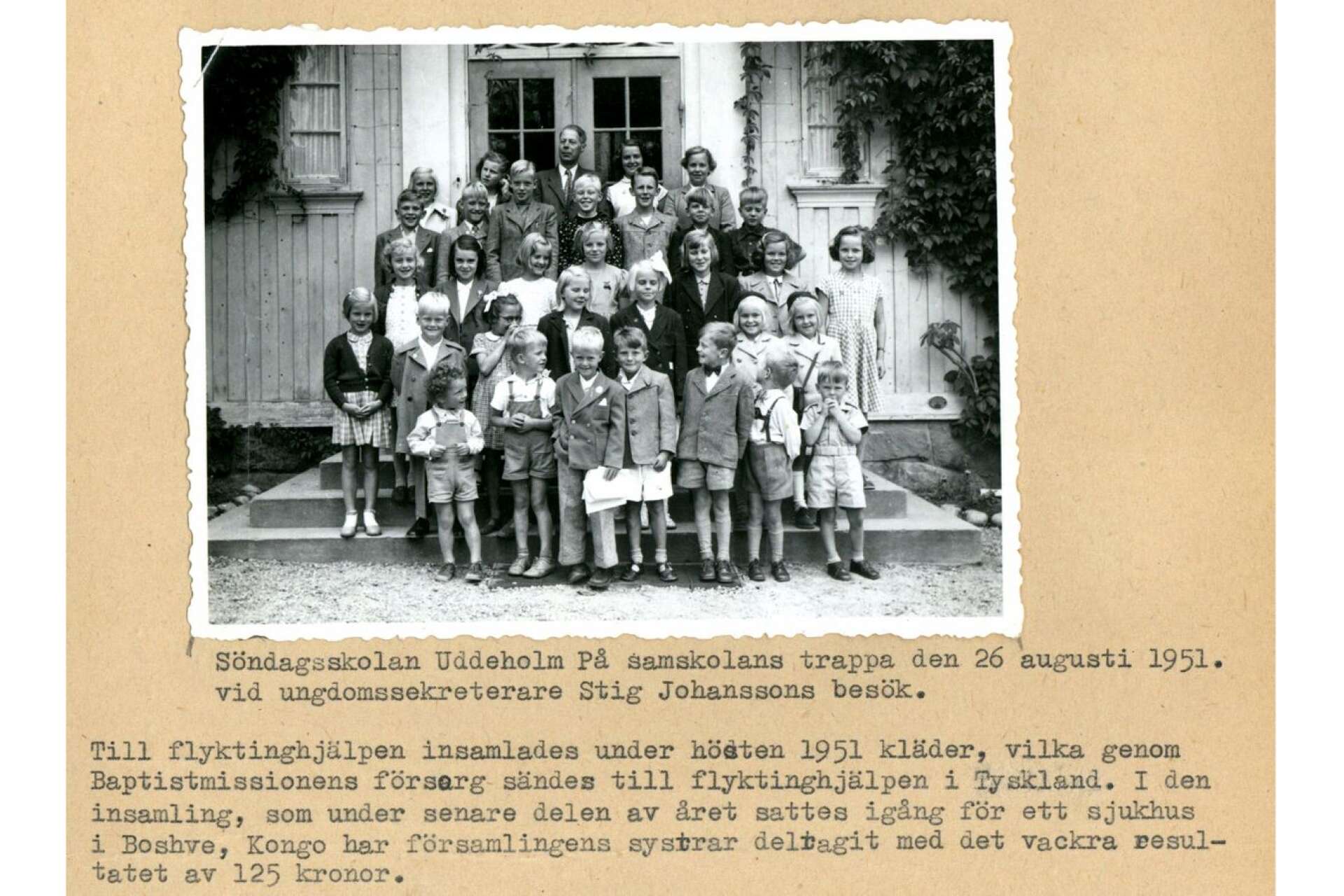 I klippboken ”Glimtar från Hagfors baptistförsamlings verksamhet” berättade David Källberg om en insamling till ett sjukhus i Boshre i Kongo 1951. Med ”det vackra” resultatet av 125 kronor. Vacker är också bilden av söndagsskolans barn i Uddeholm.