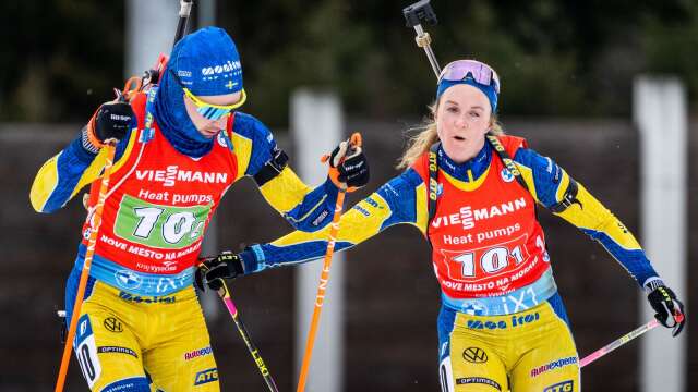 Mona Brorsson och Jesper Nelin hade segerchans ända fram till sista skyttet i söndagens singelmixstafett.