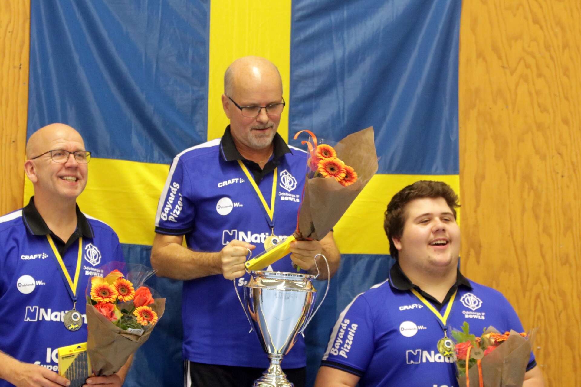 Det var trippelt Ödeborgs IF på pallen i singel-SM. Från vänster Joel Häger, Jörgen Sundberg och Jonas Häger.