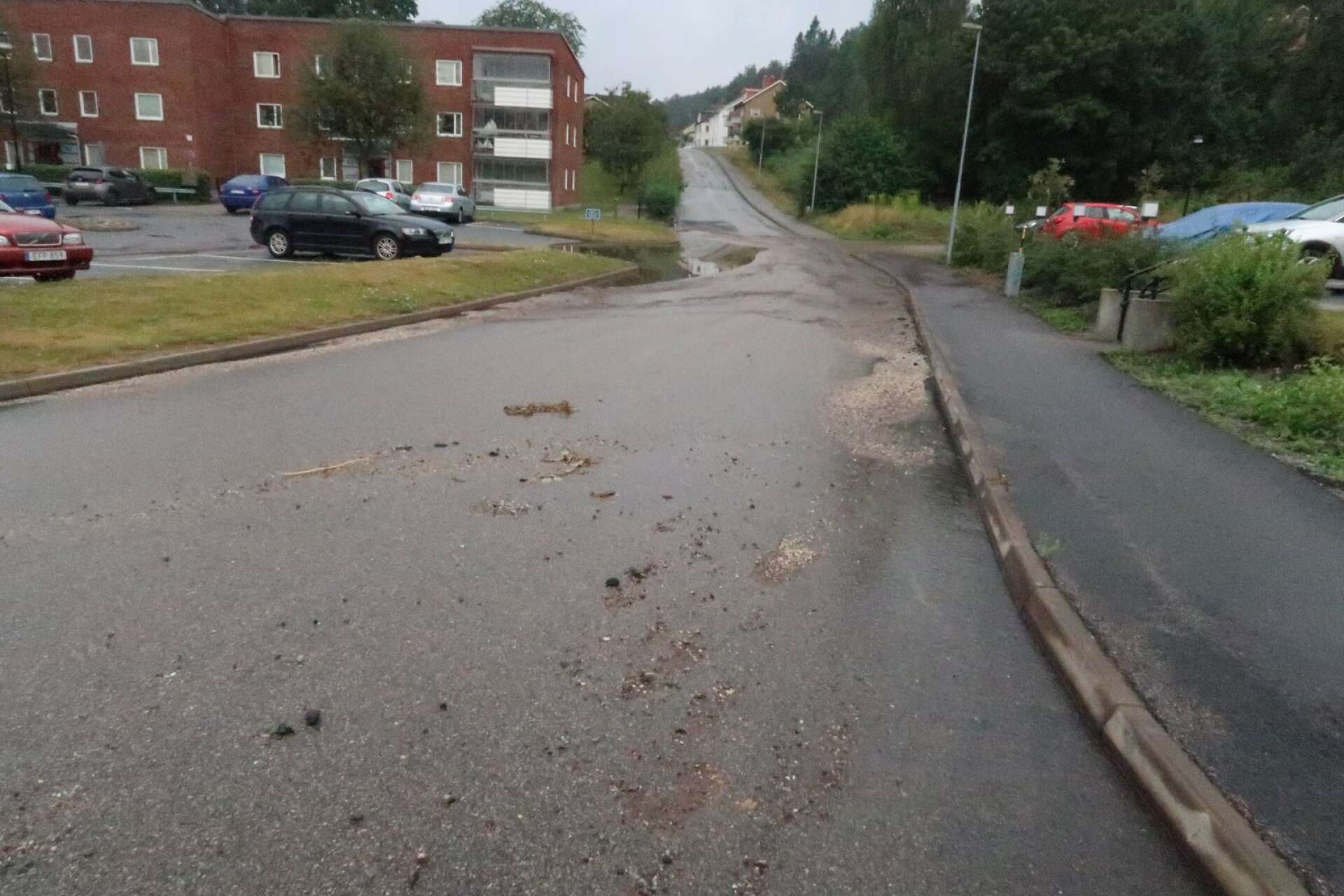 Regn och översvämning i Bengtsfors Kunghällsvägen dagen efter regnet
