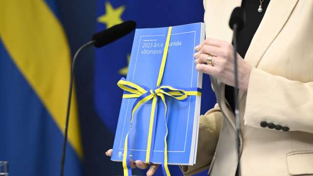 Finansminister Elisabeth Svantesson (M) presenterar vårpropositionen och vårändringsbudgeten 2023.