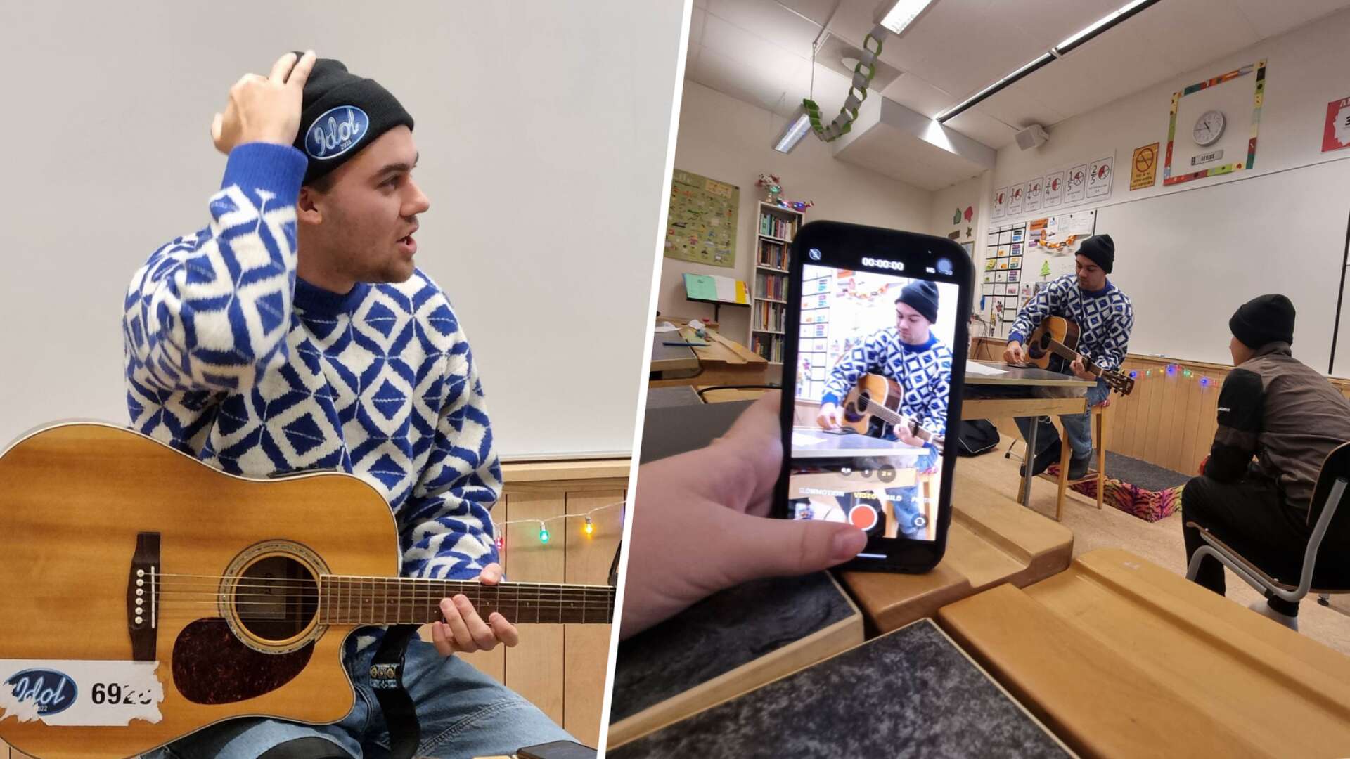 Se när Luka sjunger för femteklassarna på Södermalmsskolan • Bjöd på flera låtar och spännande detaljer från Idol-tiden • Åt lunch med eleverna