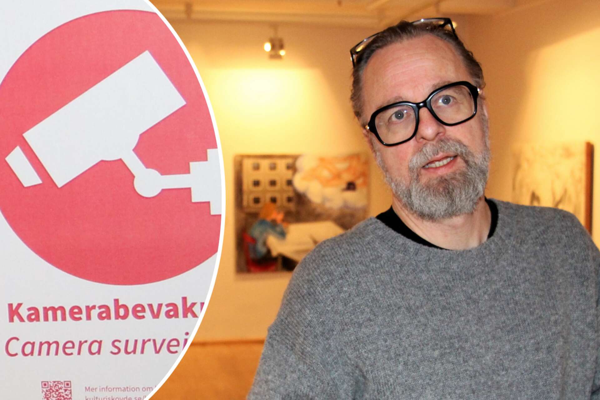 Thomas Oldrell, konstchef i Skövde i kommun, berättar att kamerorna som övervakar konstmuseet har kostat 200 000 kronor att installera.