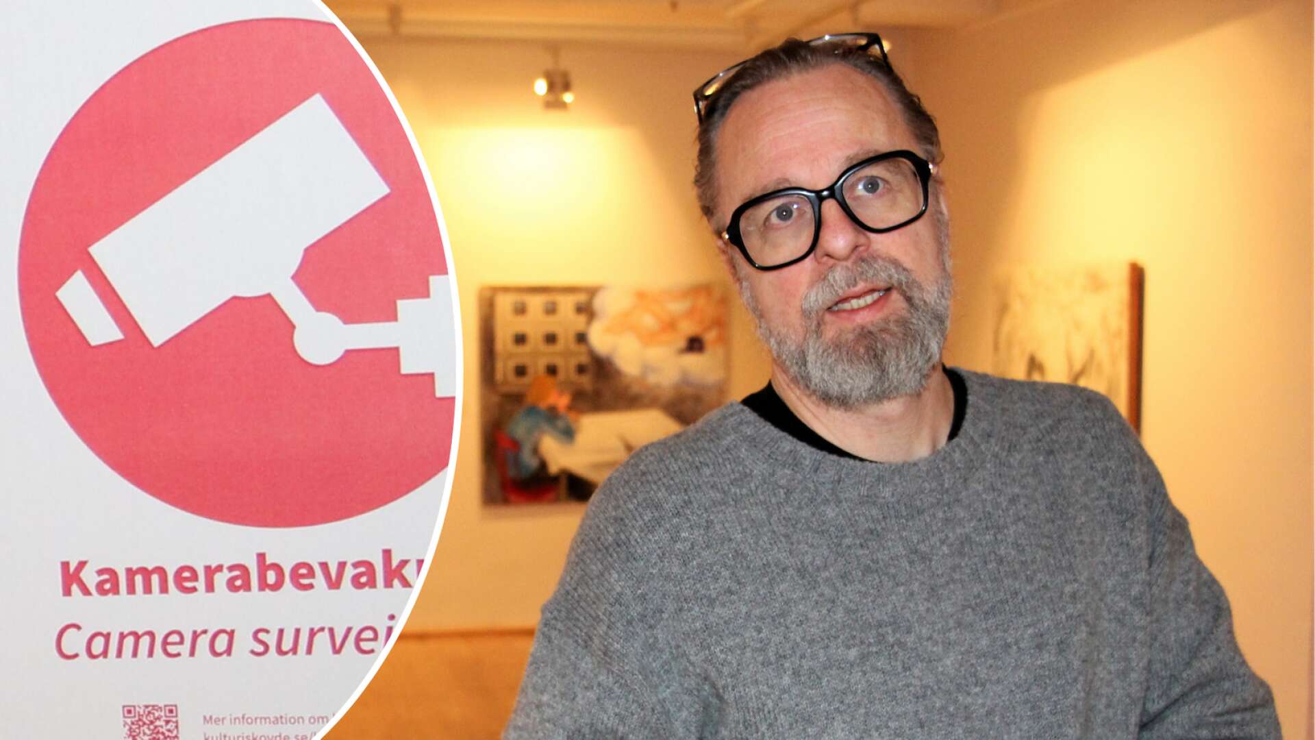 Thomas Oldrell, konstchef i Skövde i kommun, berättar att kamerorna som övervakar konstmuseet har kostat 200 000 kronor att installera.