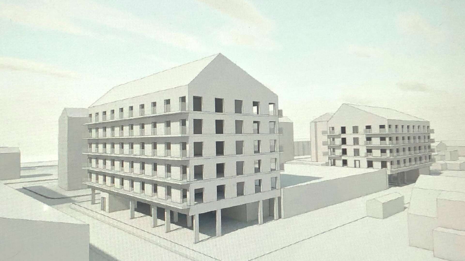 De 96 nya planerade lägenheterna vid Coop Värmlands butik på Norrstrand är tänkt att byggas i två hus på pelare på dagens parkering och planeras bli hyresrätter.