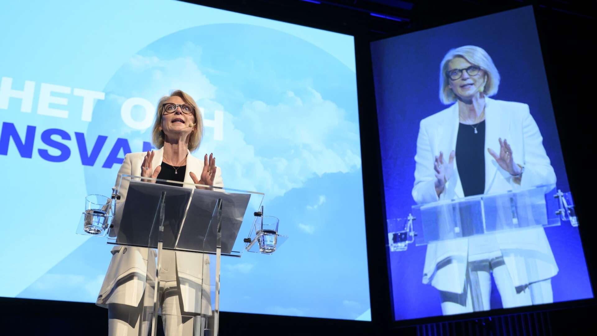 Elisabeth Svantesson höll tal inför tusentals entusiastiska partikamrater.