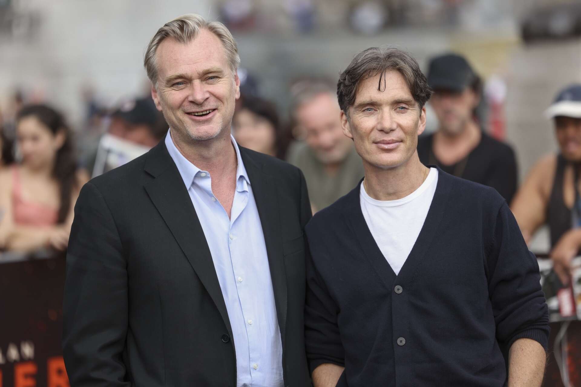 Regissören Christopher Nolan med huvudrollsinnehavaren Cillian Murphy i London.