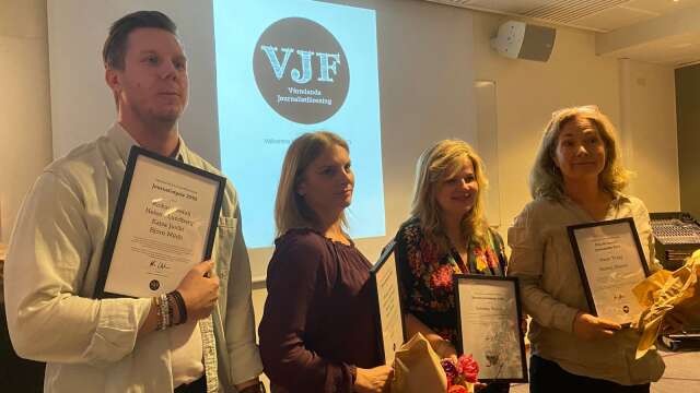 Rickard Reinli, Helena Lundberg från Karlskoga Tidning-Kuriren, Solveig Voyce från Nya Wermlands-Tidningen och Hedvig Nilsson från P4 Värmland tog emot Värmlands journalistpriser för 2022.