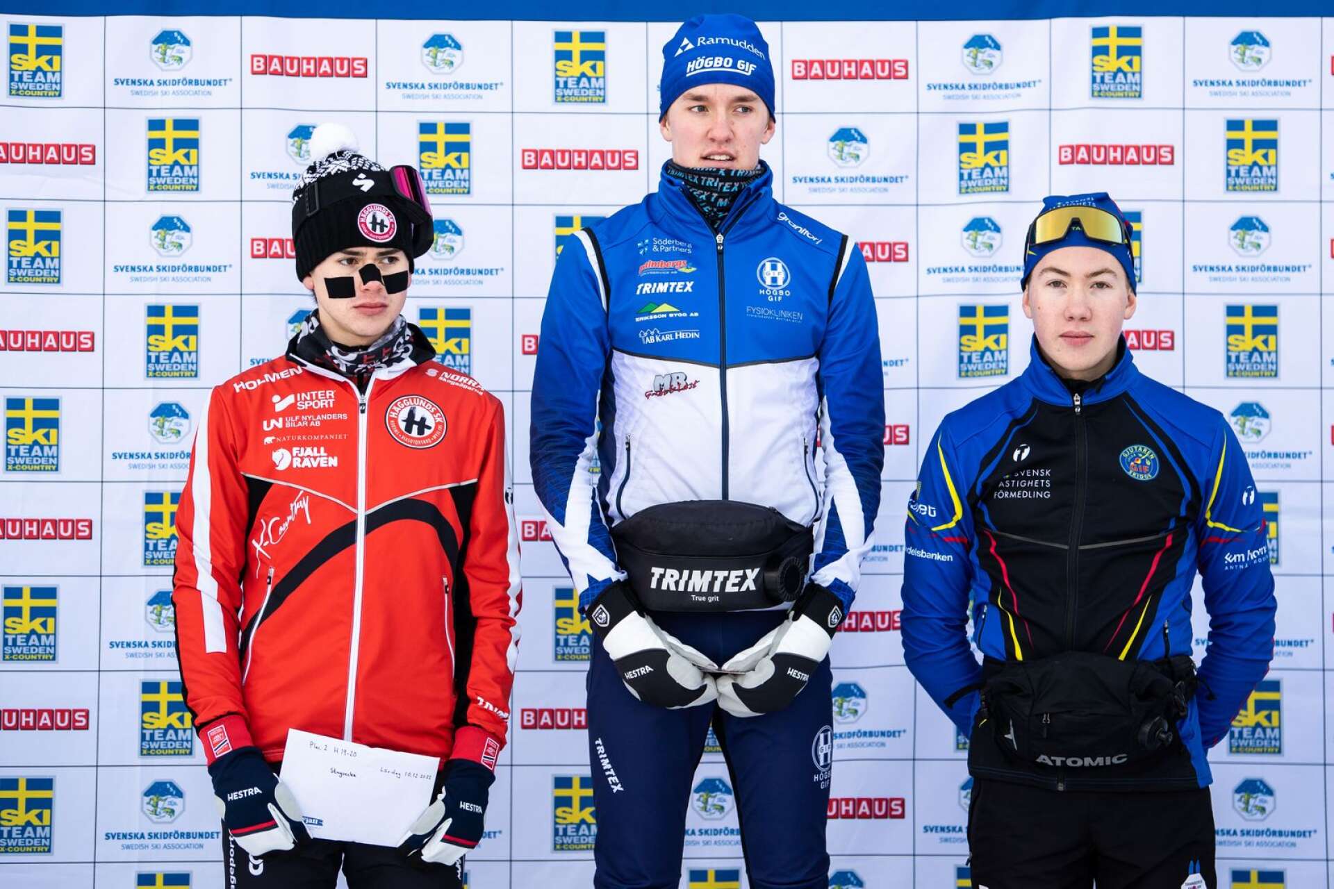 Pallen efter lördagens lopp: Simon Nilsson, Hägglunds Ski Team, Elias Danielsson, Högbo GIF, och Nikolaj Riekkola, Luleå Gjutarens IF.