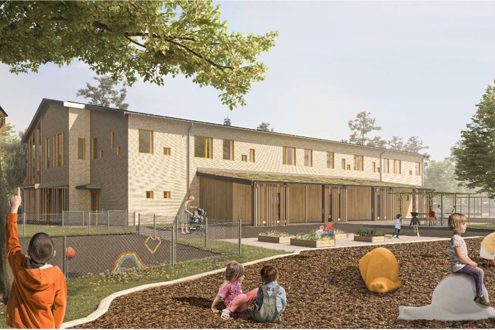 Den nya förskolan på Färjestad ska kunna ta emot 120 barn fördelat på tre avdelningar. Förskolan byggs i två våningsplan.