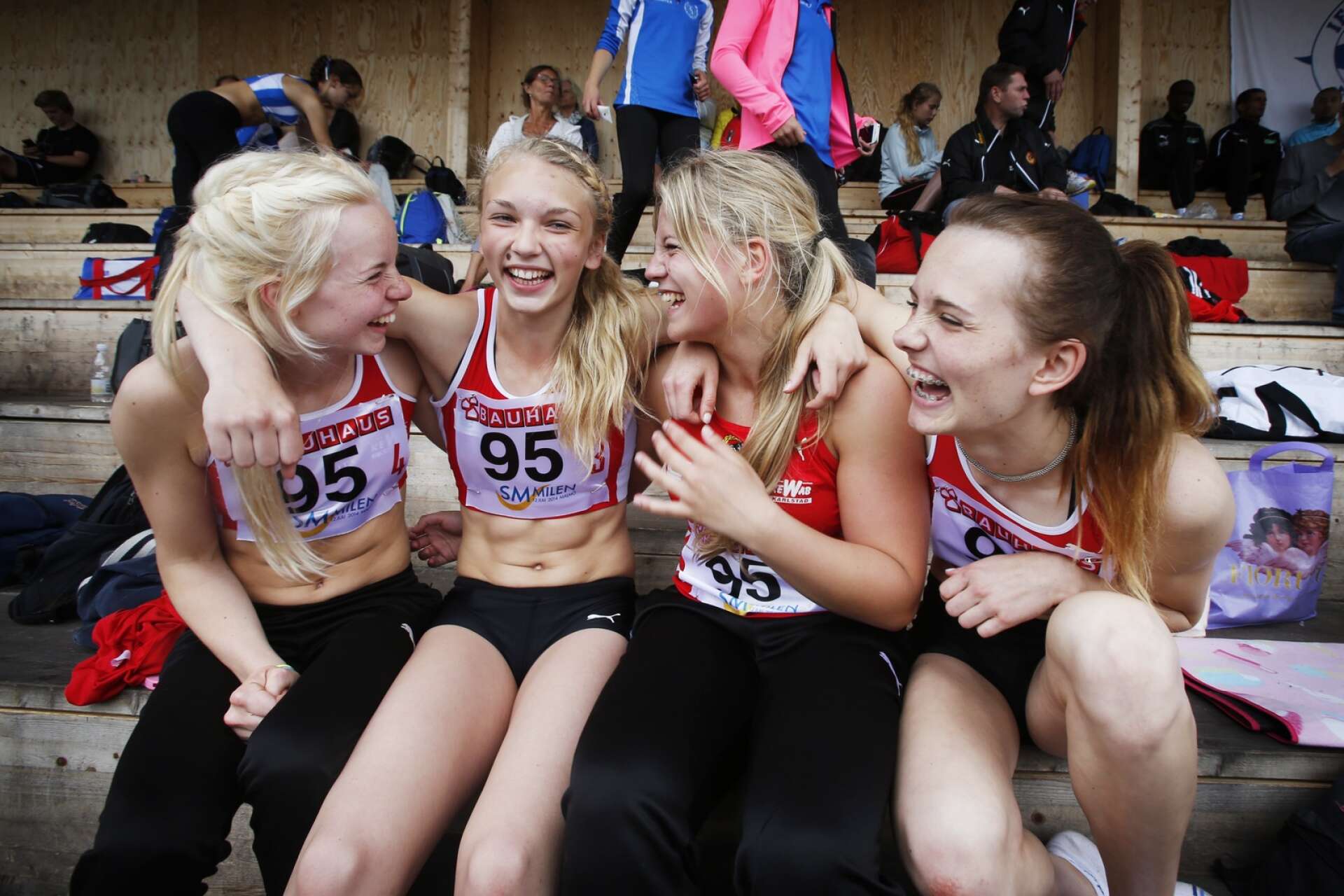Sveriges bästa stafettlag på 4x100 meter 2014.Götatjejerna Minna Svärd, Victoria Sandsjoe, Agnes Larsson och Alexandra Larsson  sprang hem guld i Ungdoms-SM i Kil.