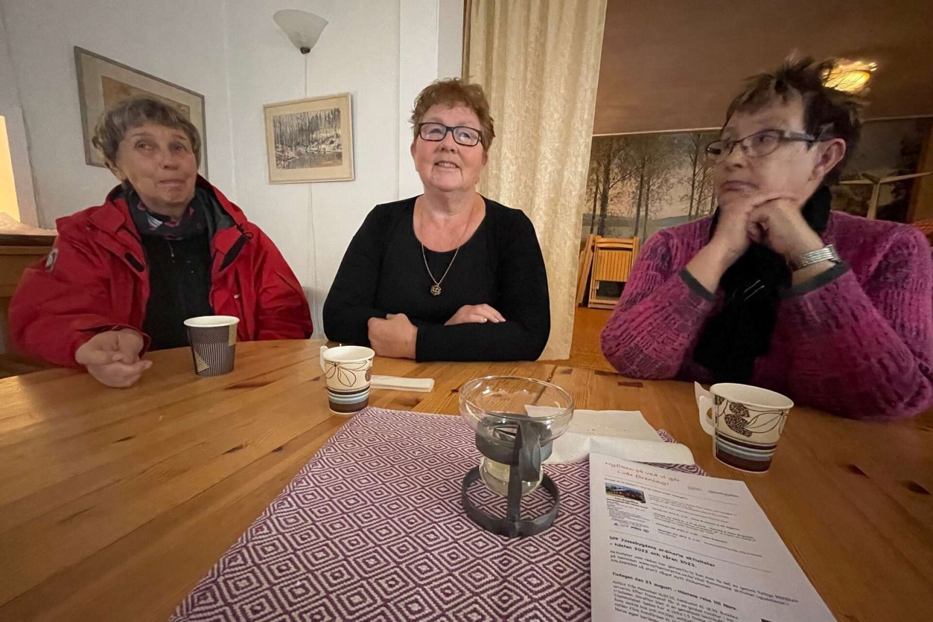 Maria Urech, Annika Hjalmarsson och Ing-Marie Östervald var tre av de fikasugna på hembygdsgården i Västra Sund i söndags. 