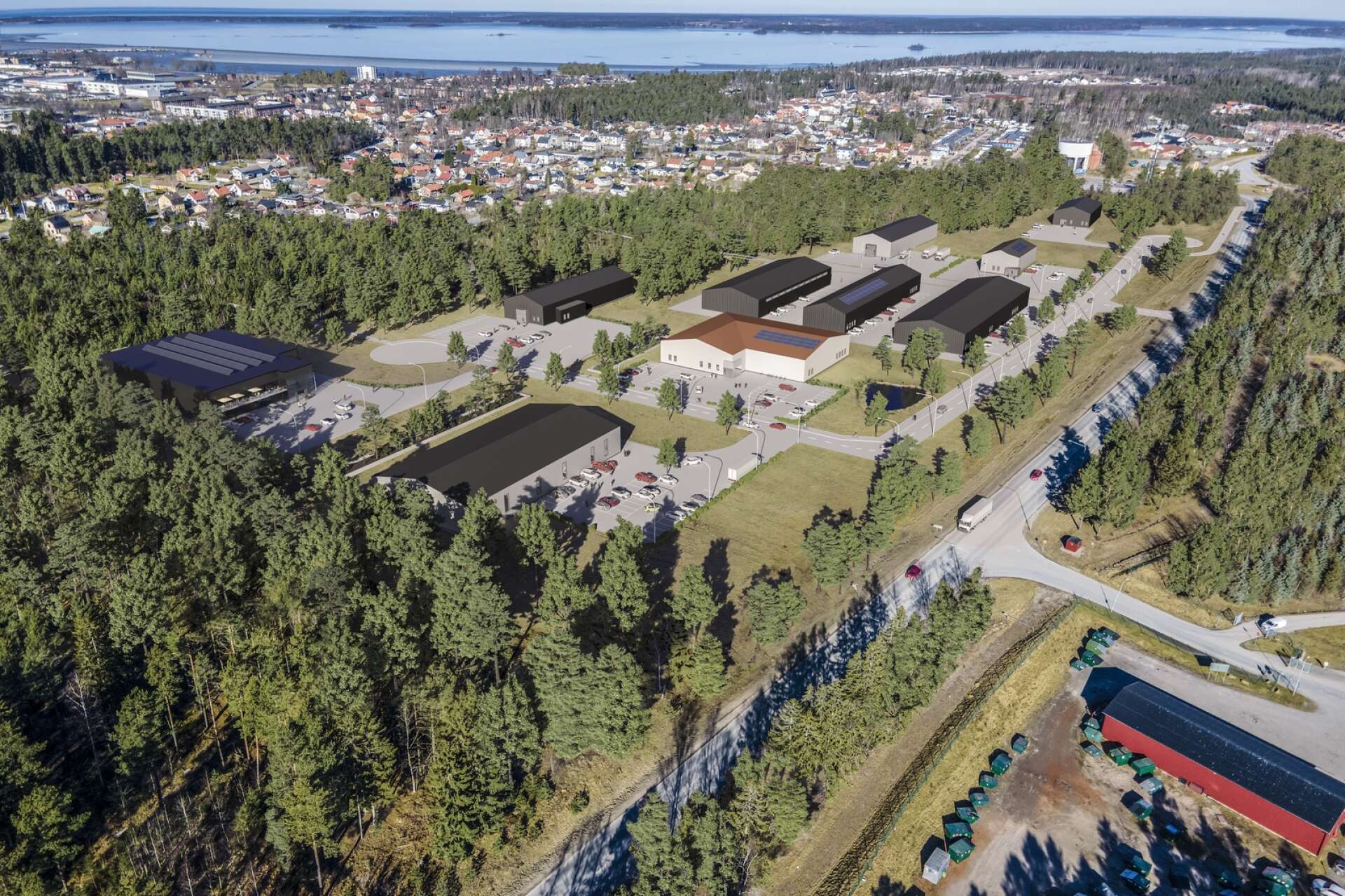 Så här kan det nya handelsområdet i Ladukärr se ut. Det är en visionsbild som kommunen låtit ta fram under arbetet med den nya detaljplanen. Området ligger mittemot infarten till Bångahagens återvinningscentral.