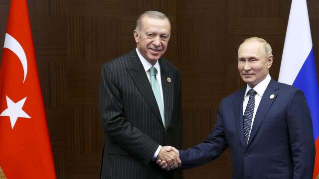 Turkiets president Recep Tayyip Erdogan och Rysslands president Vladimir Putin.