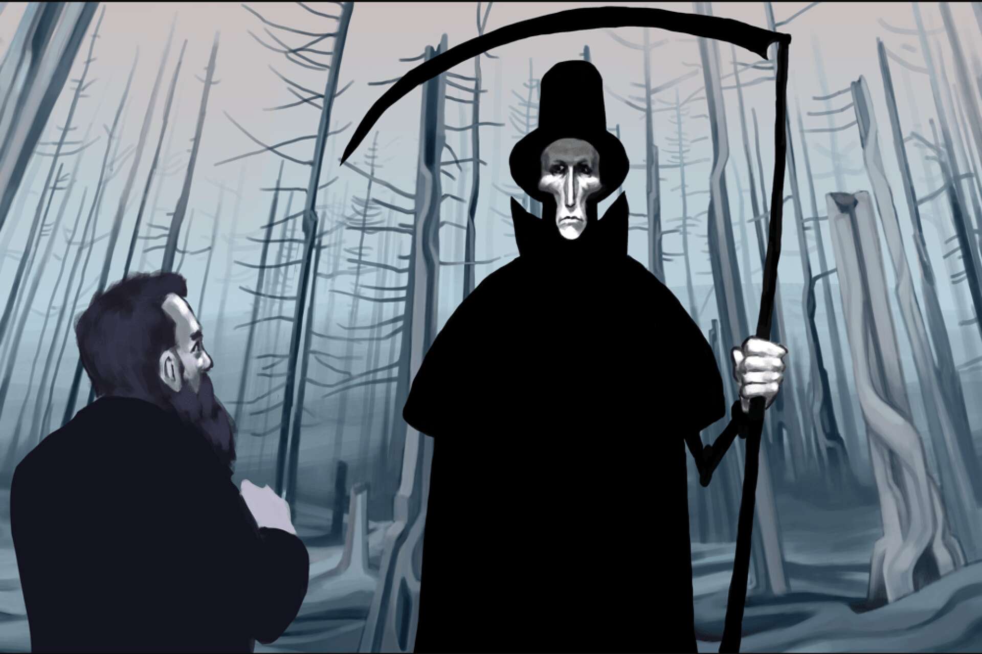 En scen ur den animerade ”Döden som Fadder: En animerad folksaga”.