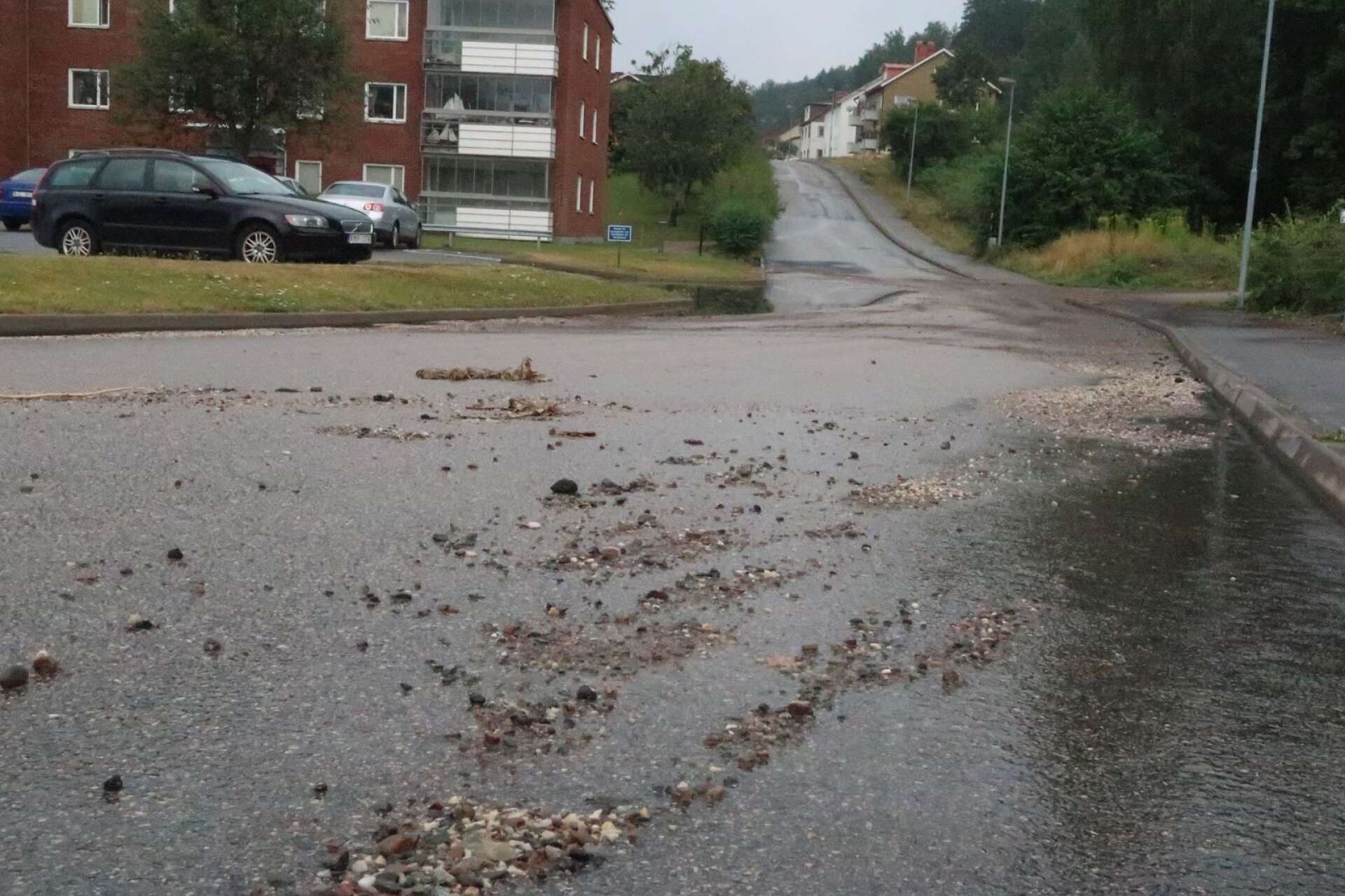 Regn och översvämning i Bengtsfors Kunghällsvägen dagen efter regnet