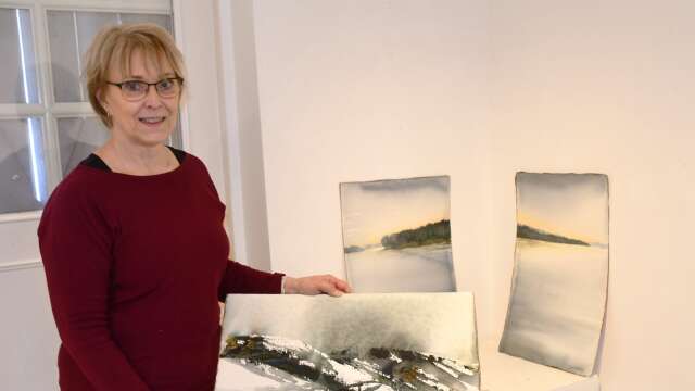 Marie Hellsings utställning i Sunne har titeln Utan karta och kompass - en vandring i ett vintrigt landskapsmåleri.