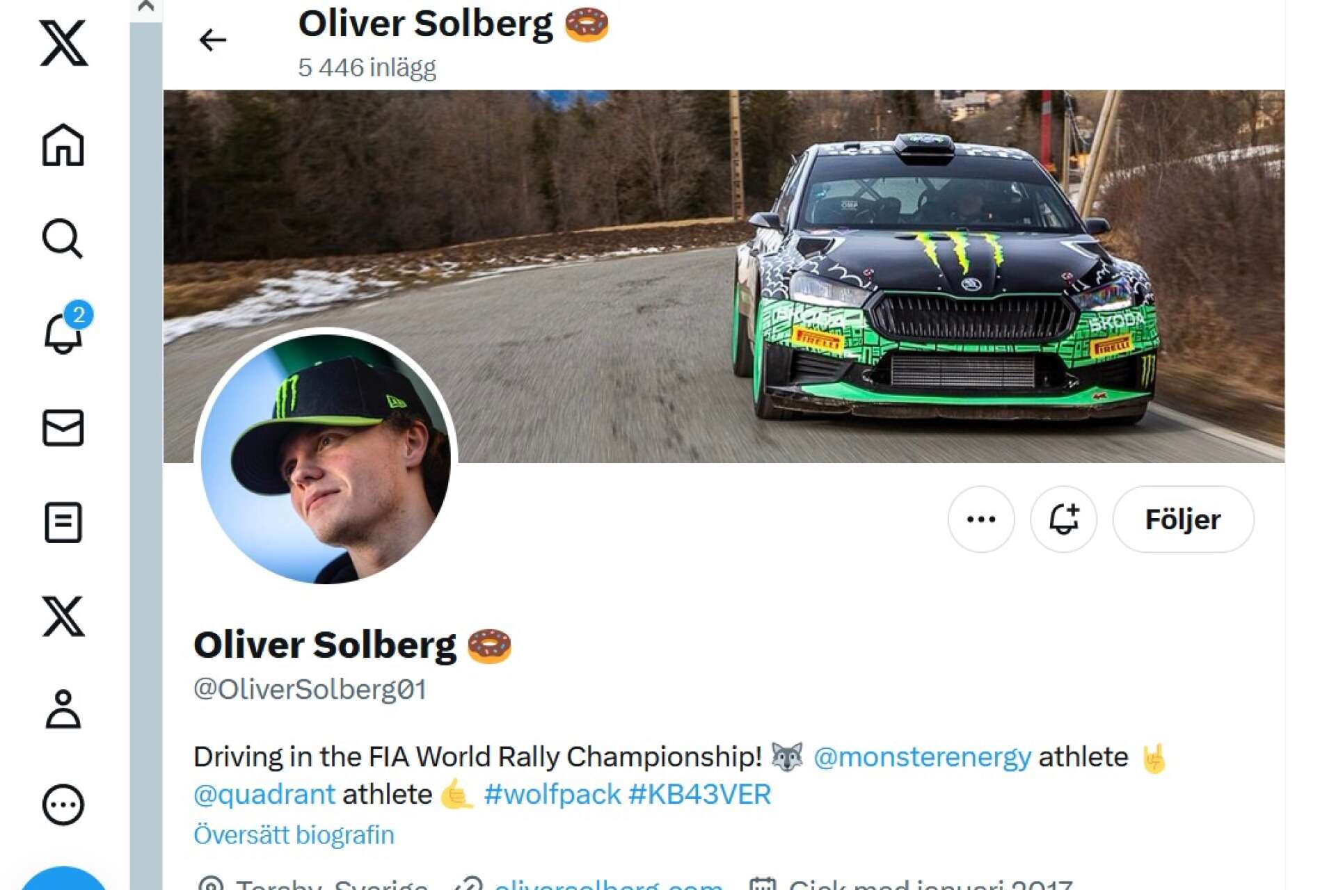 Oliver Solberg på X (tidigare Twitter).