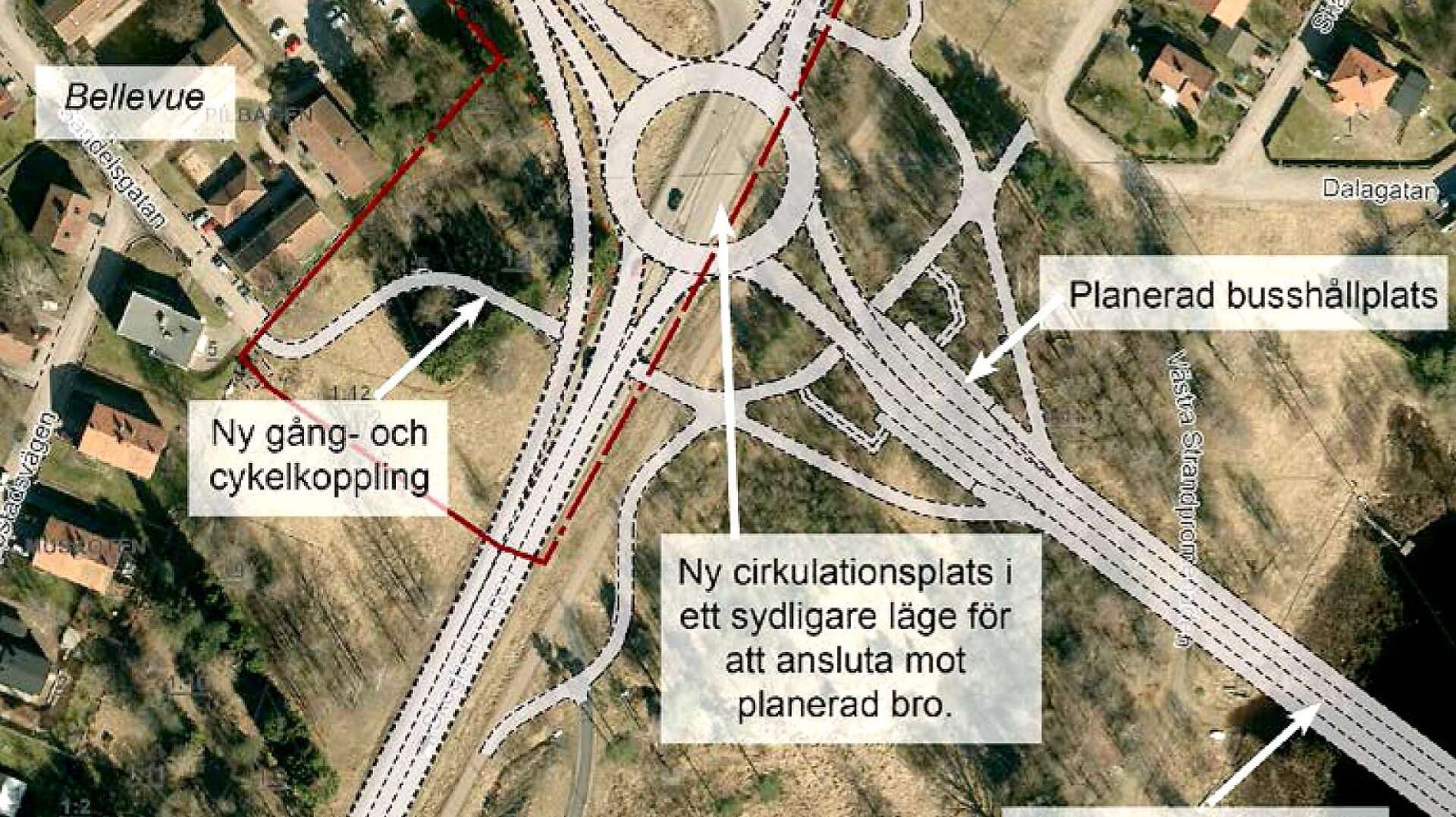 Nya rondellen vid korsningen Skoghallsvägen/Ullebergsleden som ska leda trafiken till och från den nya älvbron.