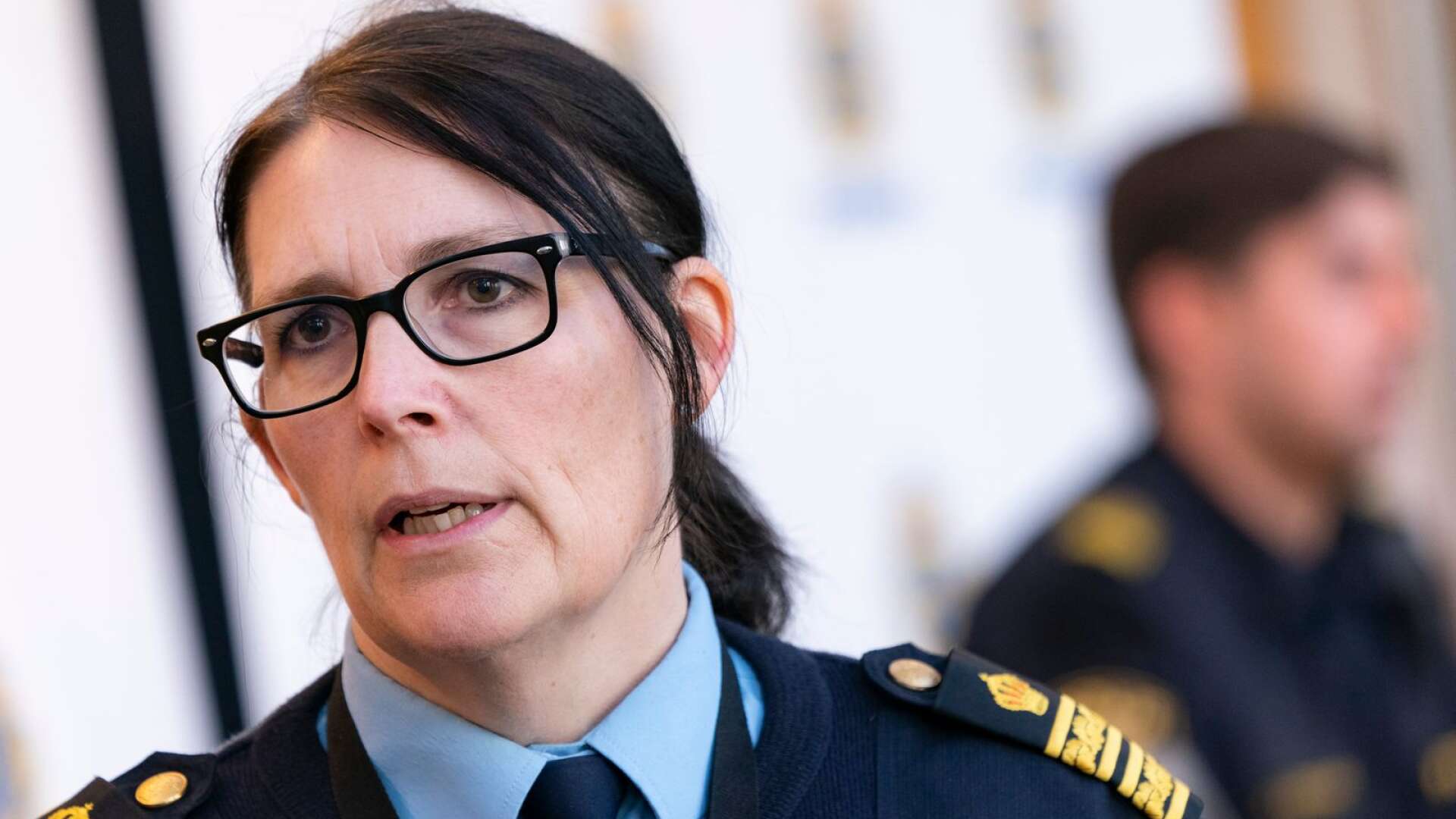 Polisområdeschef Petra Stenkula deltog på på pressträffen.