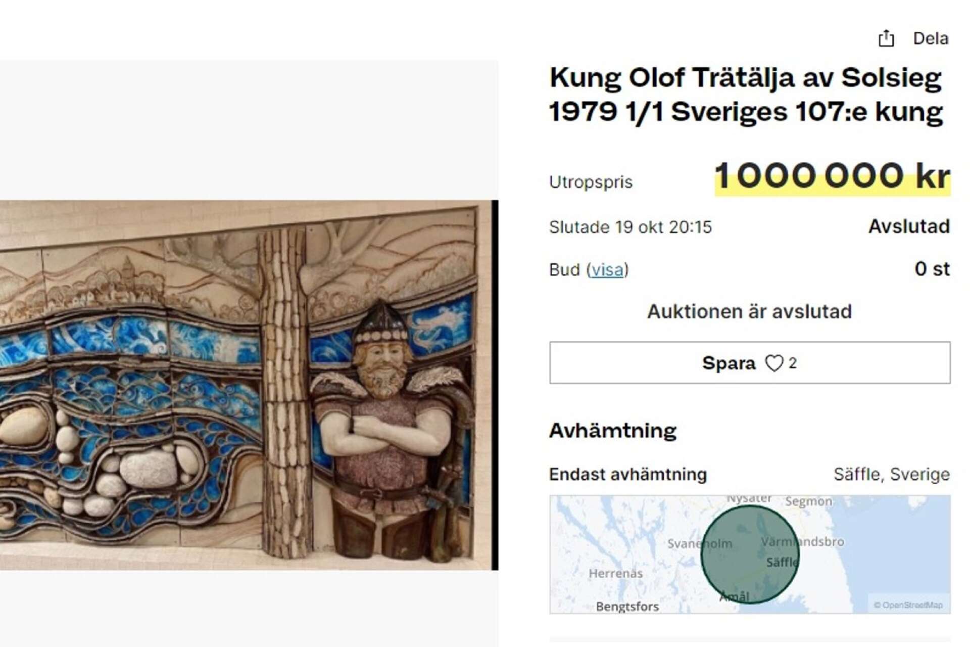 På Tradera är utropspriset för konstverket en miljon kronor.