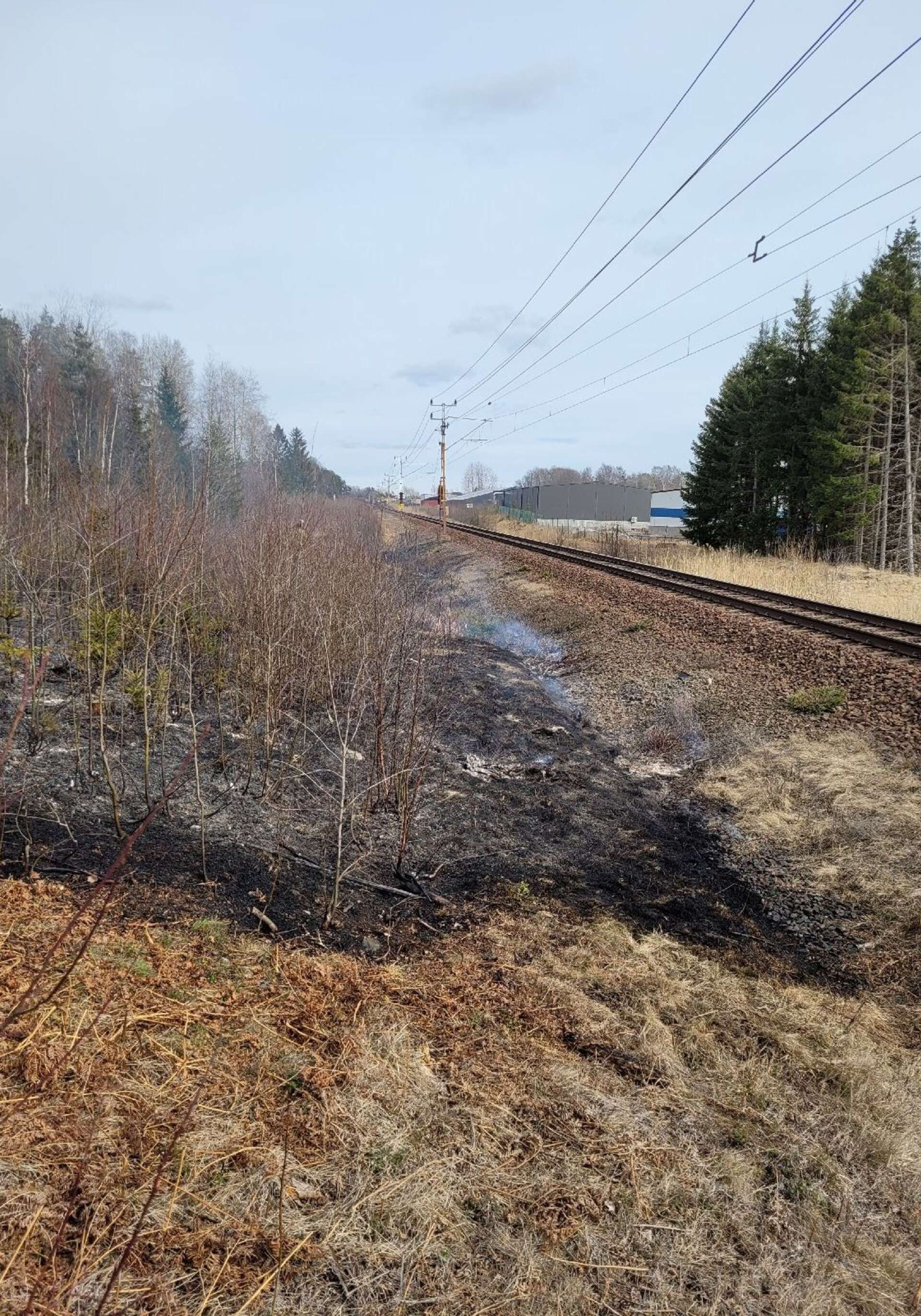 Det brann alldeles intill järnvägsspåret så man kan kanske anta att gnistor från förbipasserande tåg antände gräset.